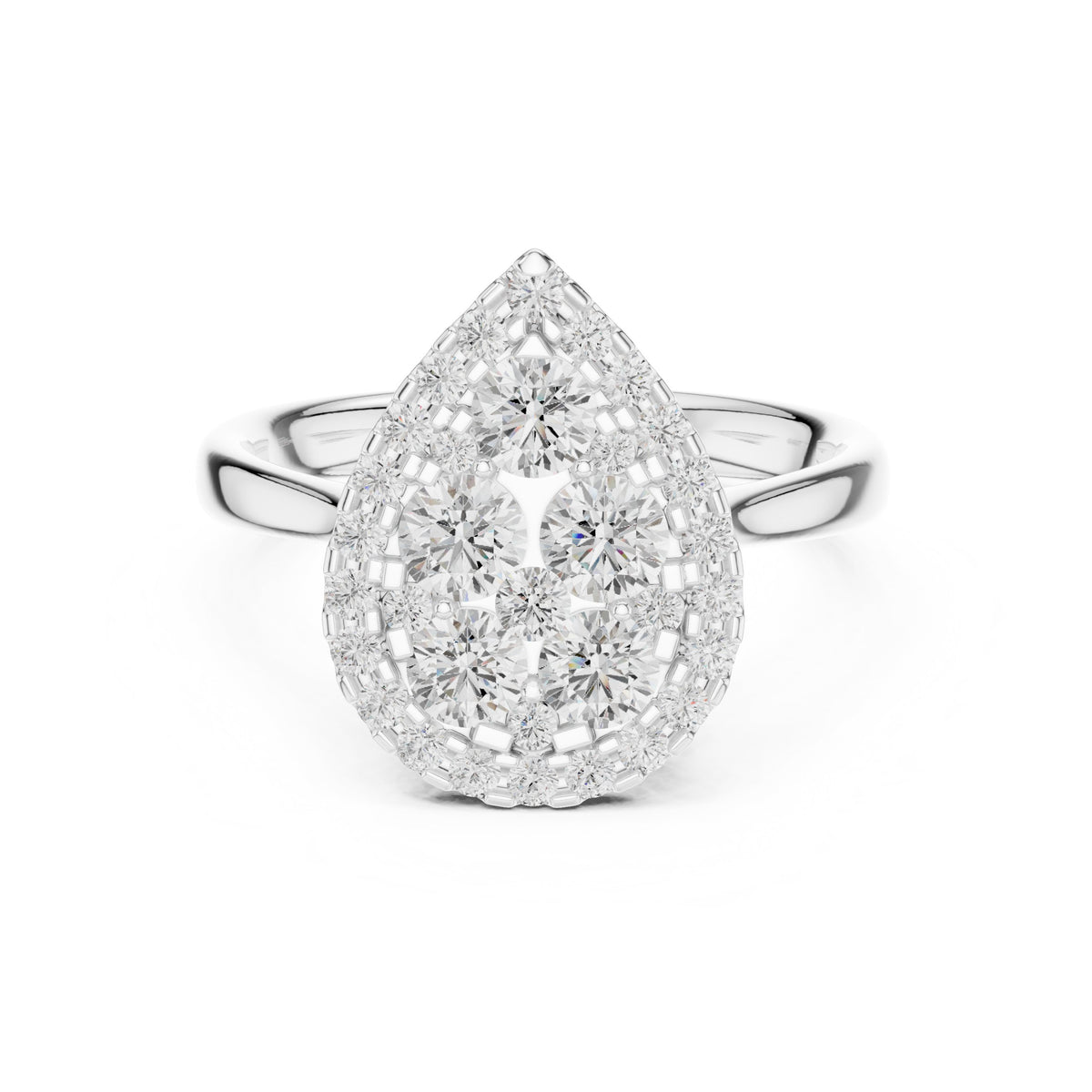Pear Shaped Diamond Cluster Halo Engagement Ring