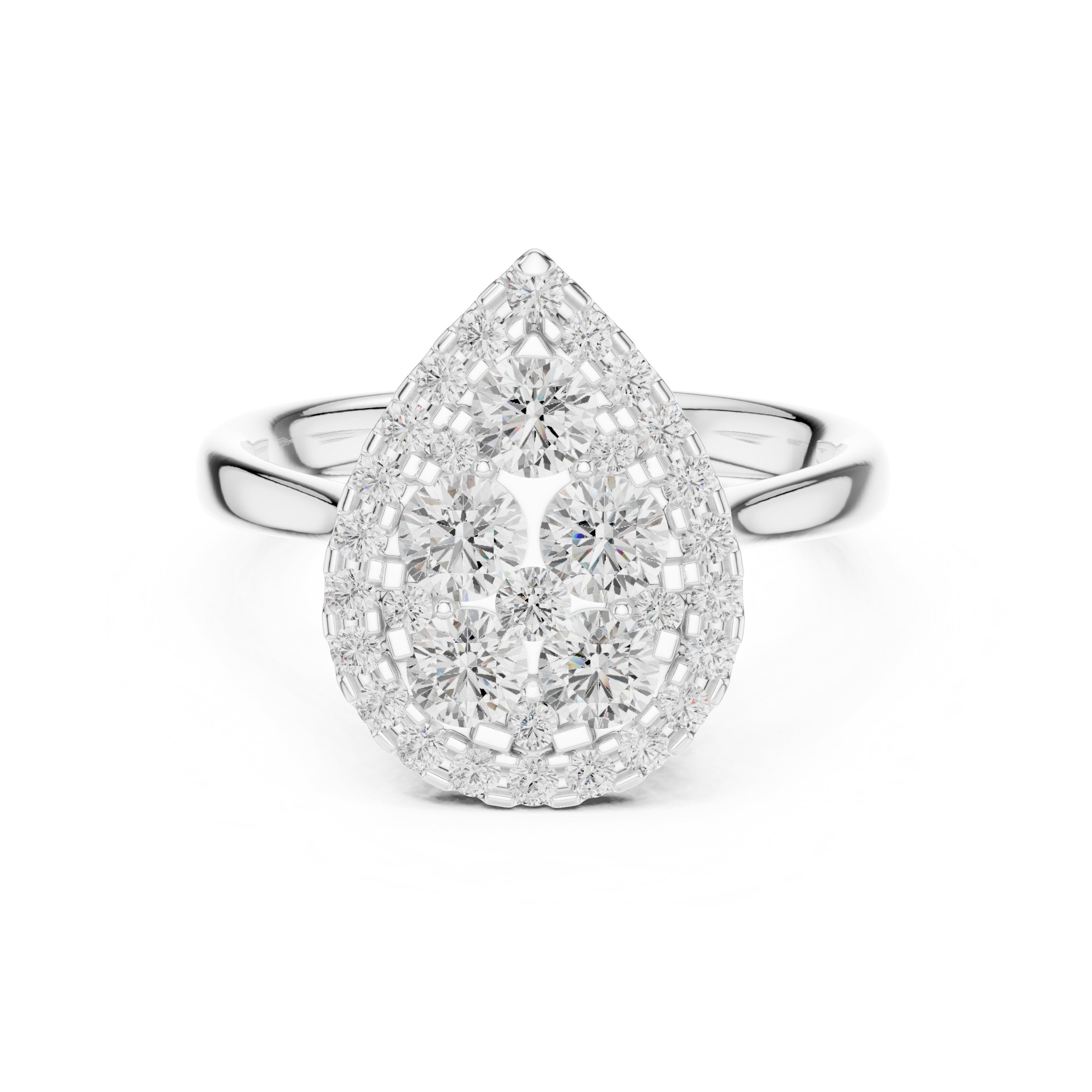 Pear Shaped Diamond Cluster Halo Engagement Ring in White Gold - VYKA Diamonds