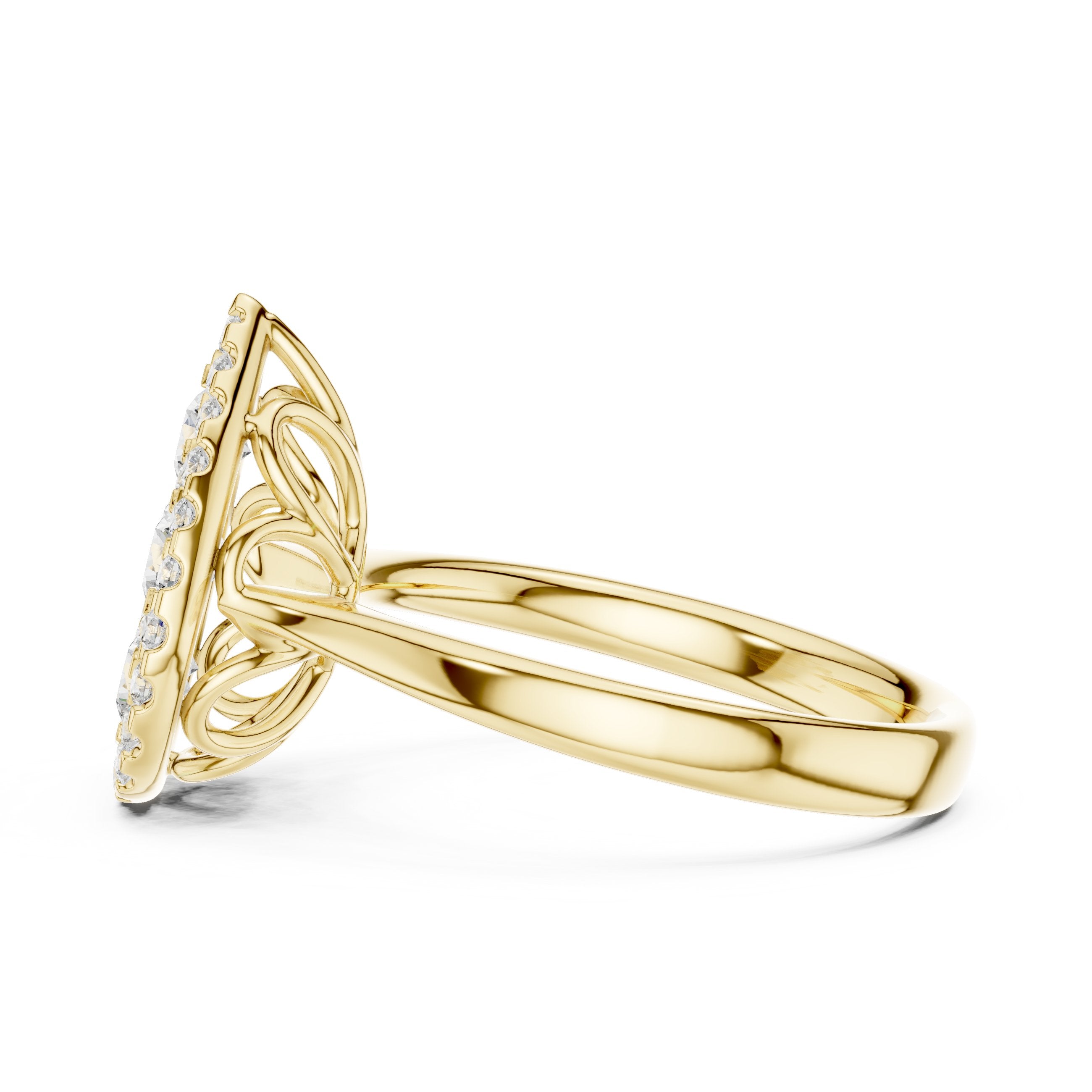 Pear Shaped Diamond Cluster Halo Engagement Ring in Yellow Gold - VYKA Diamonds
