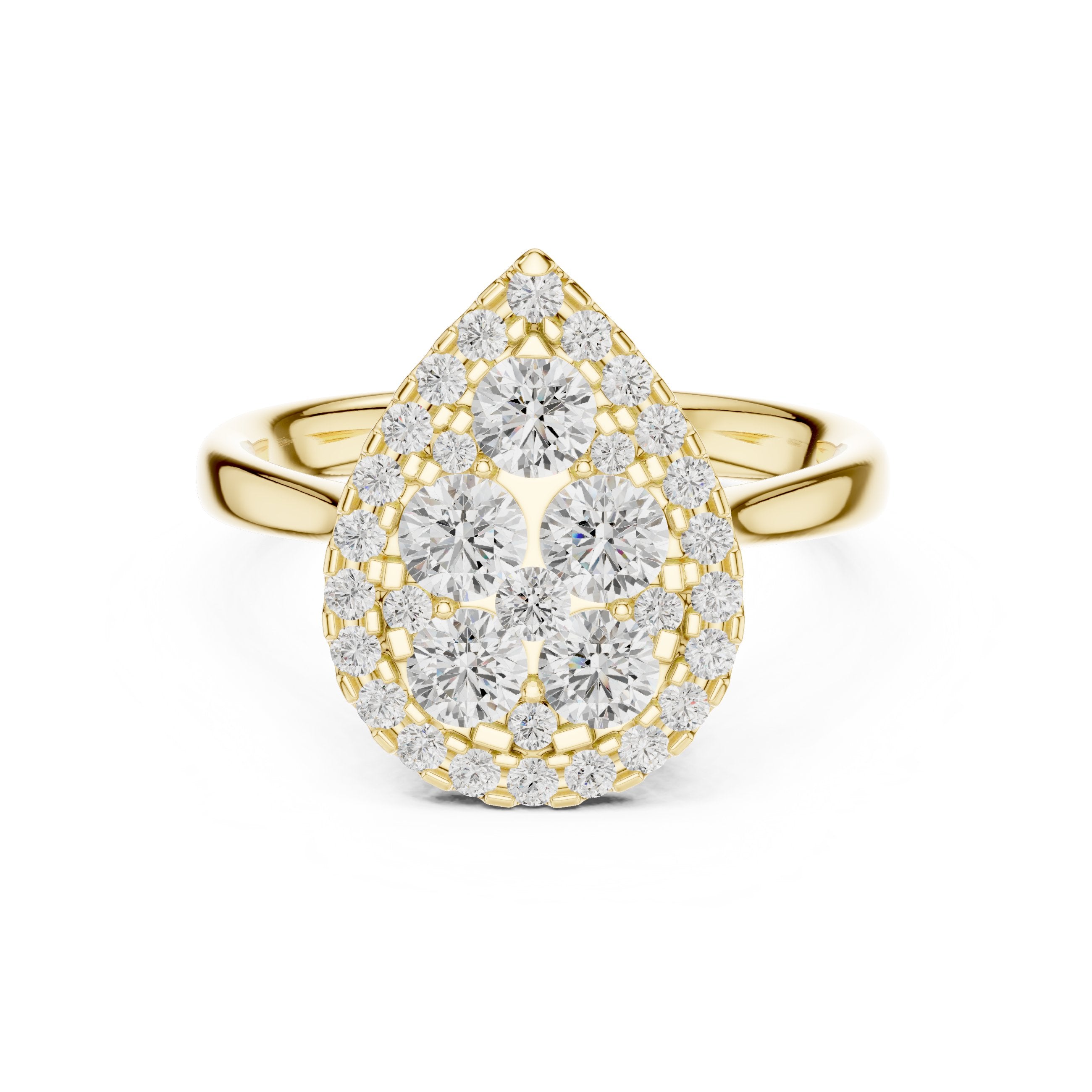 Pear Shaped Diamond Cluster Halo Engagement Ring in Yellow Gold - VYKA Diamonds