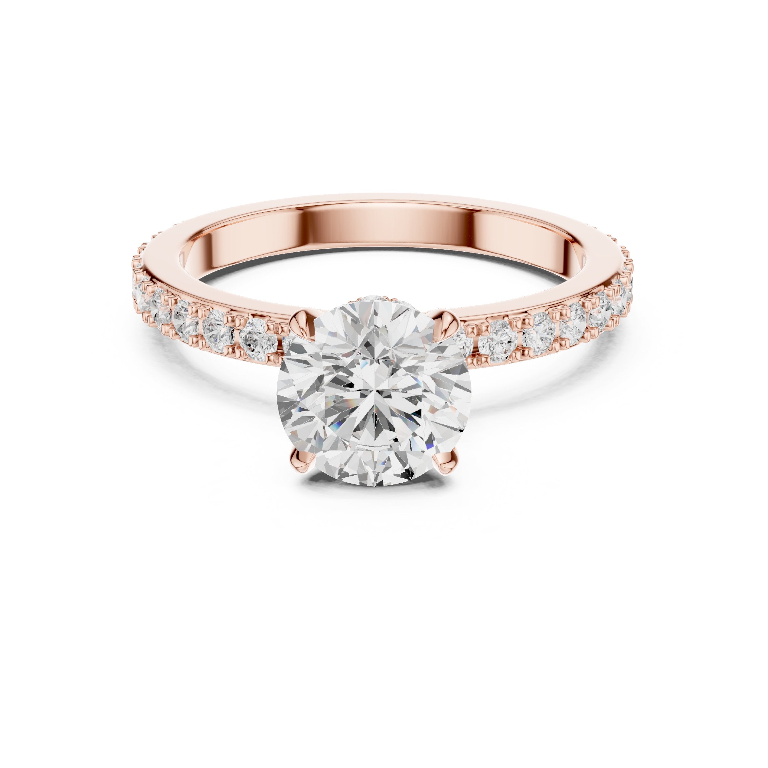 Round Diamond Engagement Ring with Pavé Band in Rose Gold - VYKA Diamonds