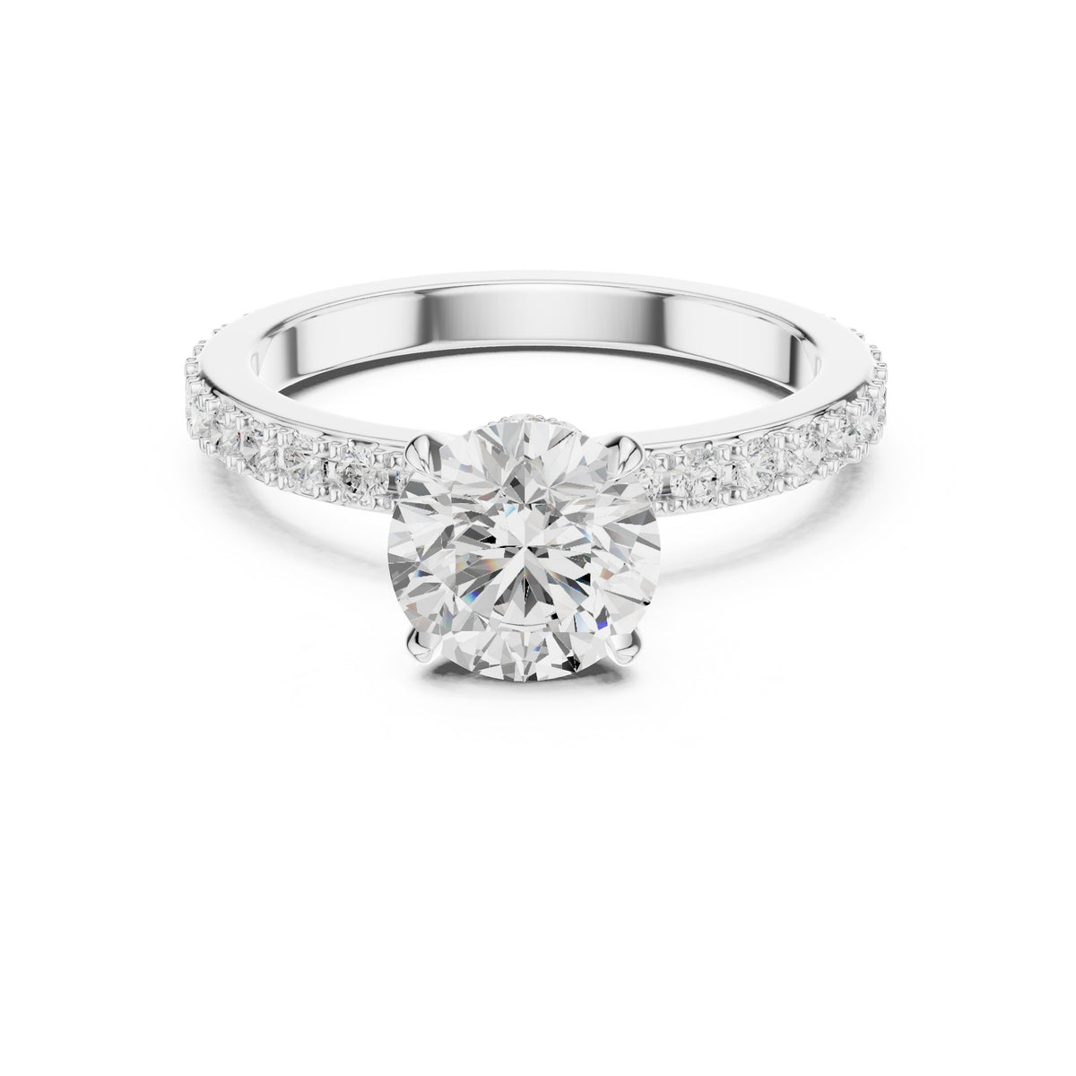Round Diamond Engagement Ring with Pavé Band