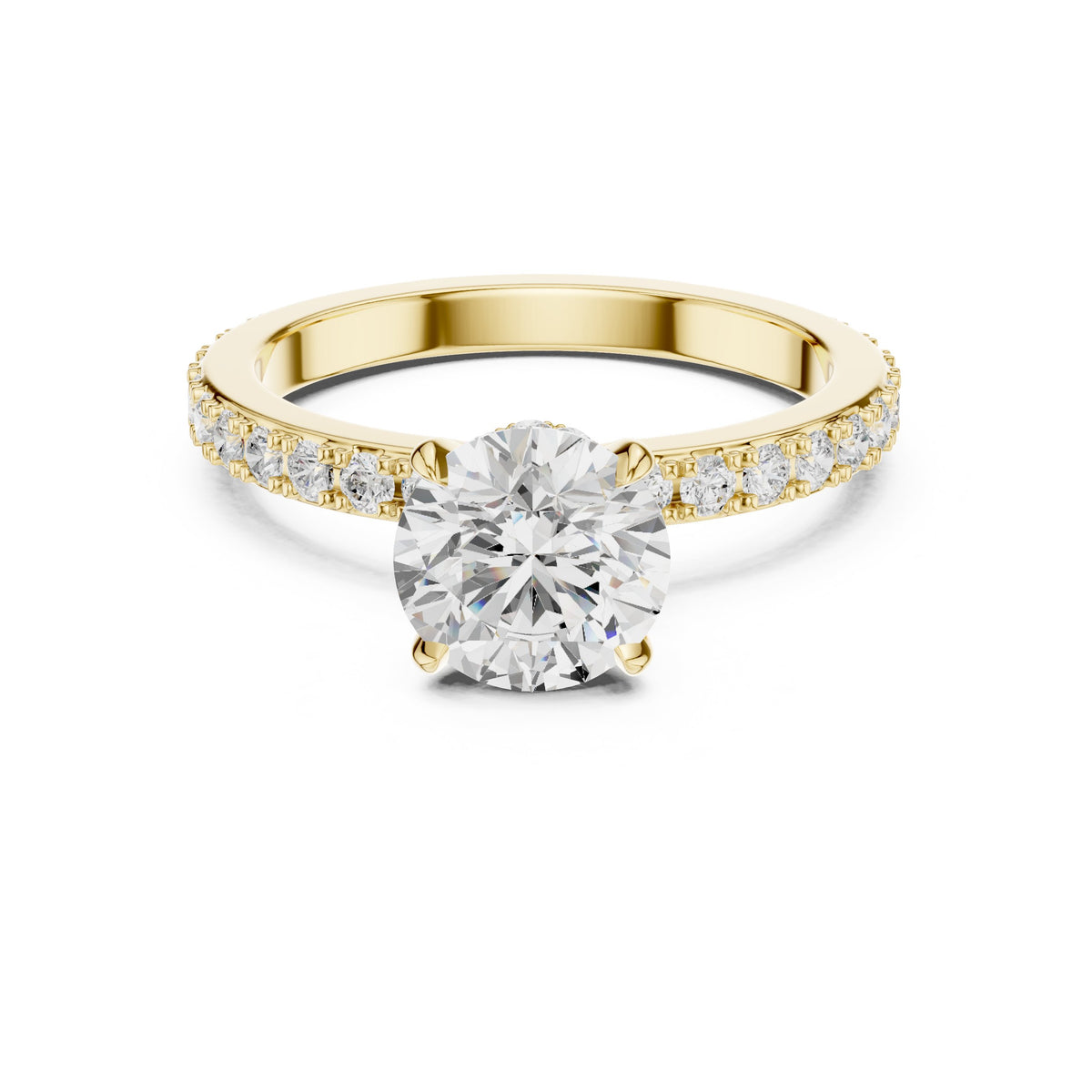 Round Diamond Engagement Ring with Pavé Band