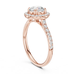 Round Diamond Halo Engagement Ring with Pave Band