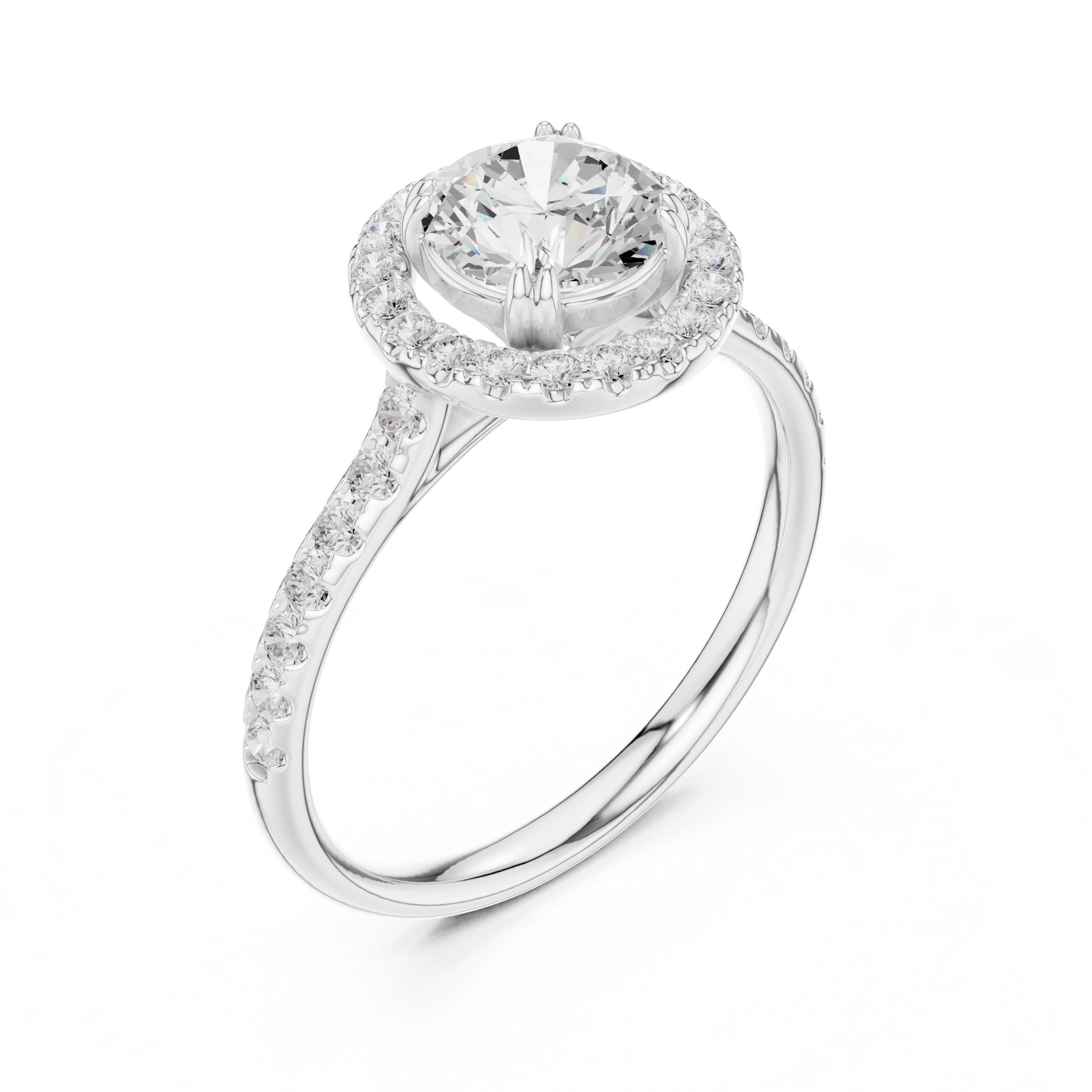 خاتم خطوبة بهالة من الألماس المستدير مع سوار بافيه in White Gold - VYKA Diamonds