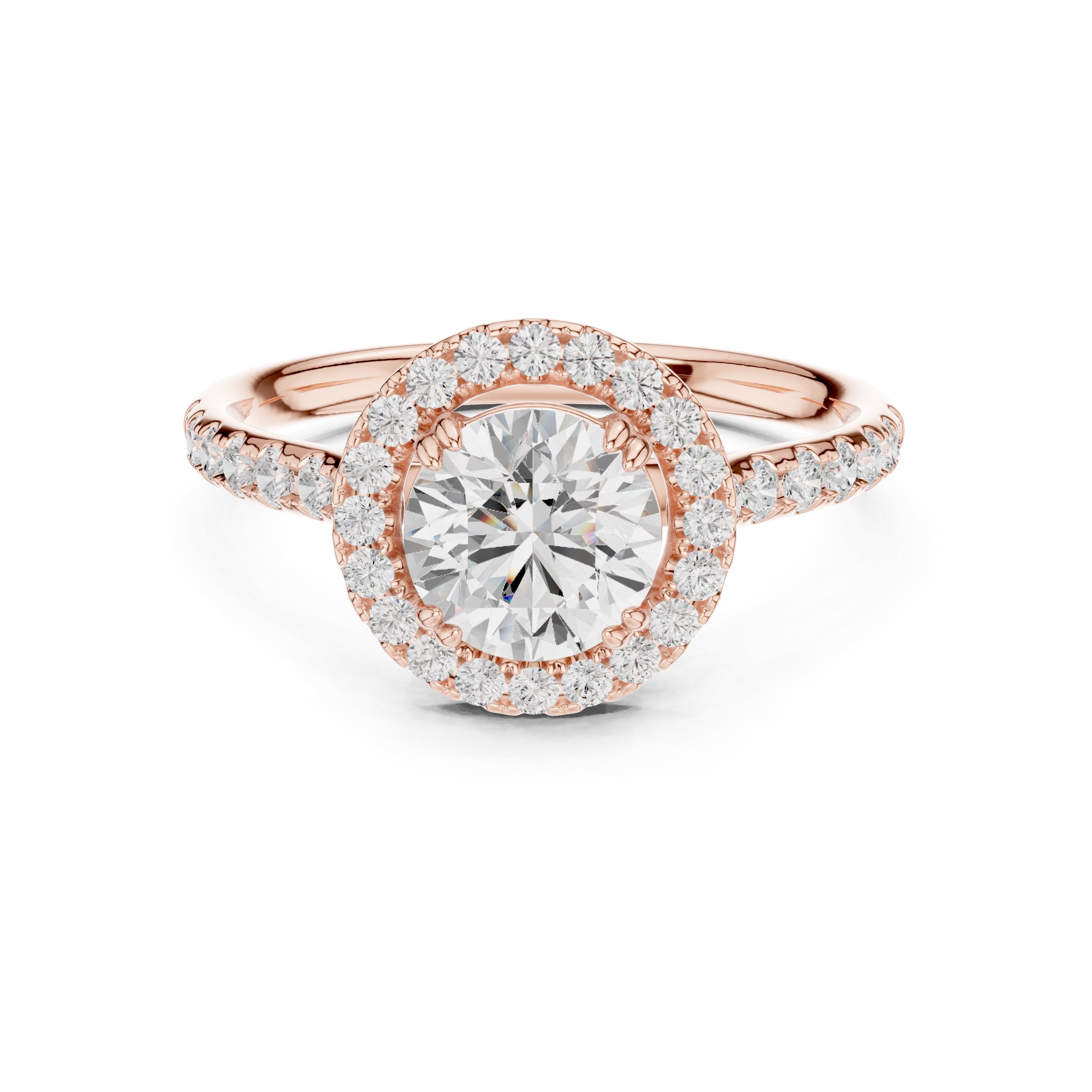 خاتم خطوبة بهالة من الألماس المستدير مع سوار بافيه in Rose Gold - VYKA Diamonds