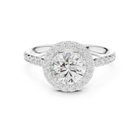 Round Diamond Halo Engagement Ring with Pave Band
