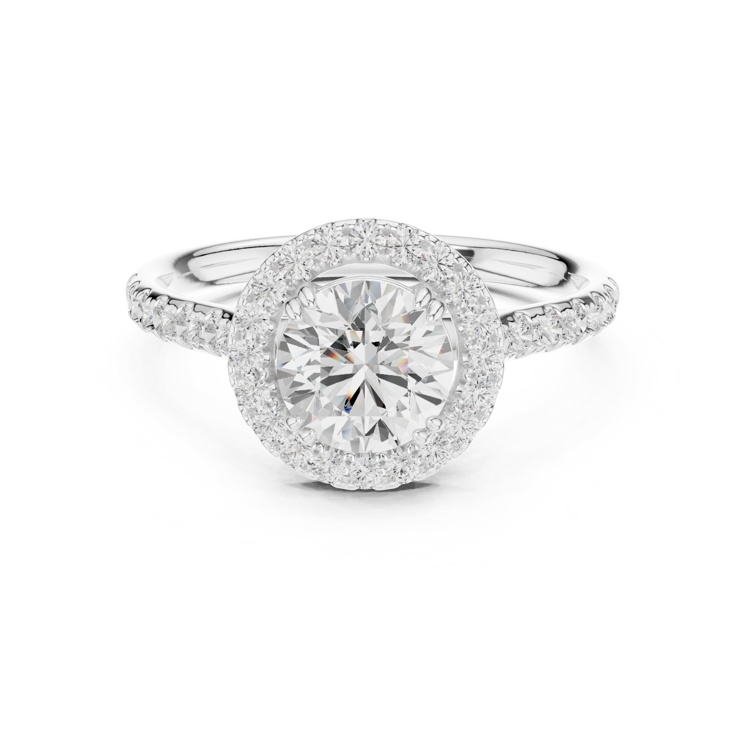 خاتم خطوبة بهالة من الألماس المستدير مع سوار بافيه in White Gold - VYKA Diamonds