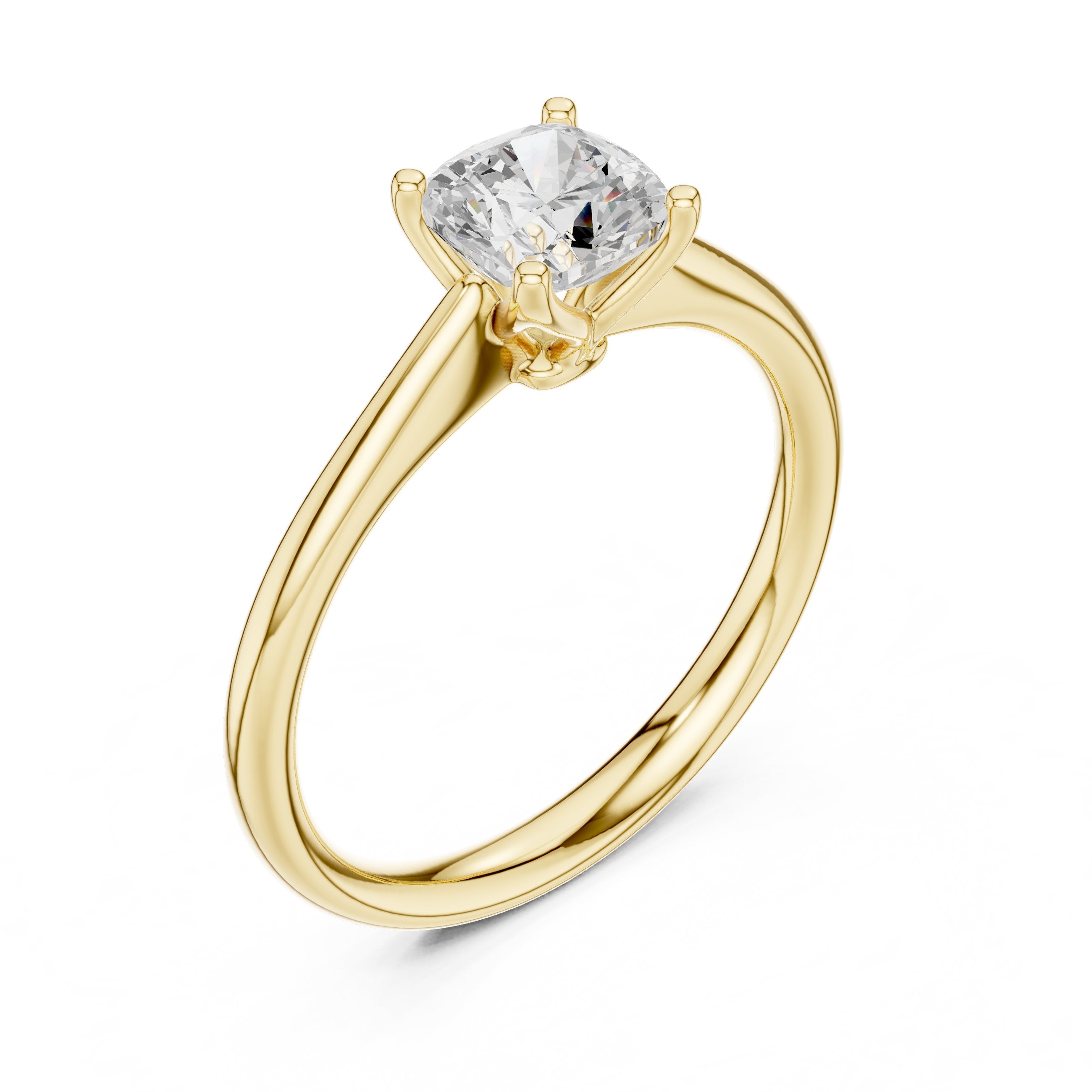 Cushion Cut Knife Edge Solitaire Engagement Ring in Yellow Gold - VYKA Diamonds