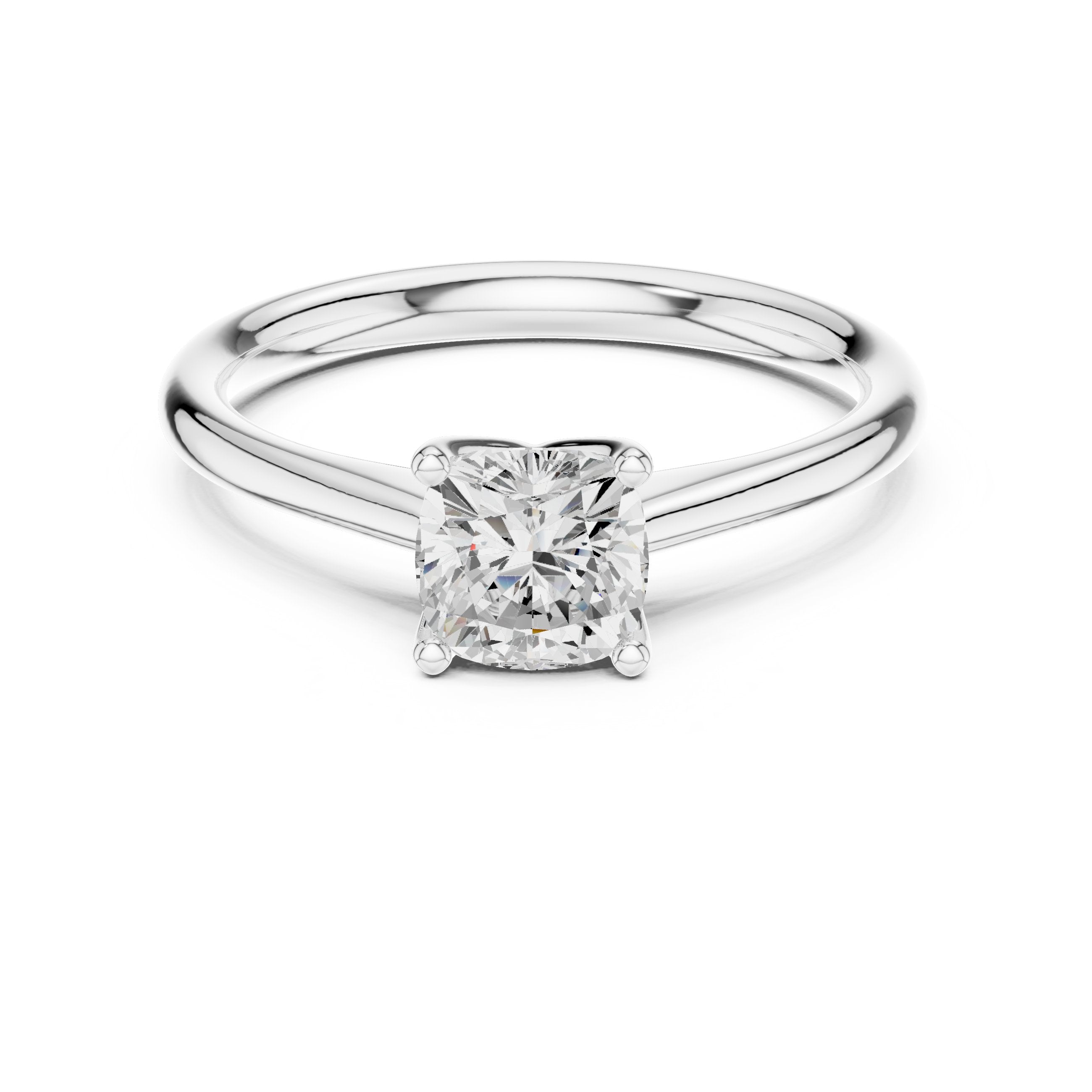 Cushion Cut Knife Edge Solitaire Engagement Ring in White Gold - VYKA Diamonds