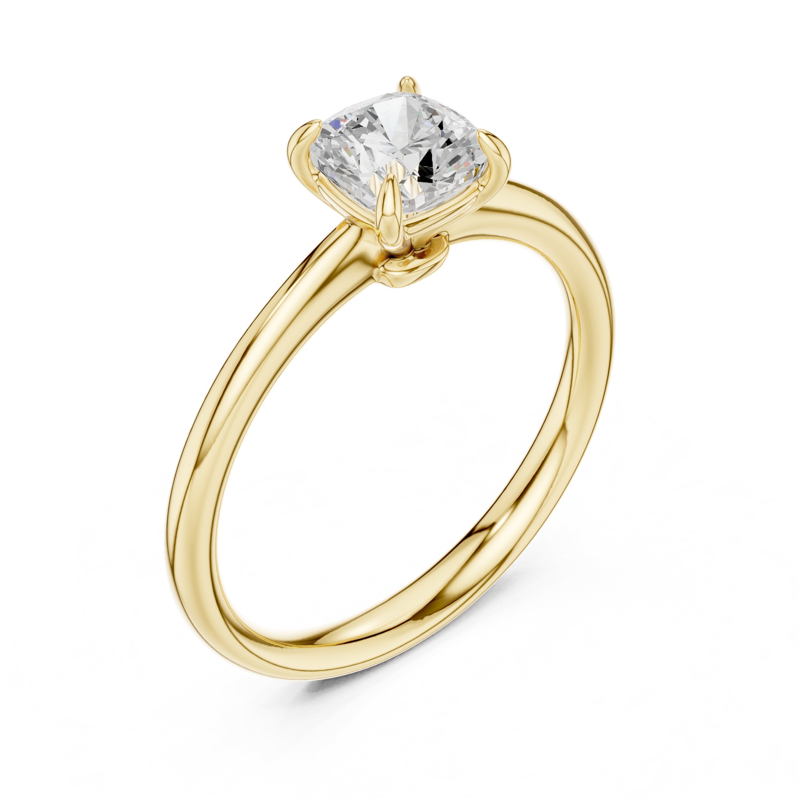 Cushion Cut Diamond Solitaire Engagement Ring in Yellow Gold - VYKA Diamonds