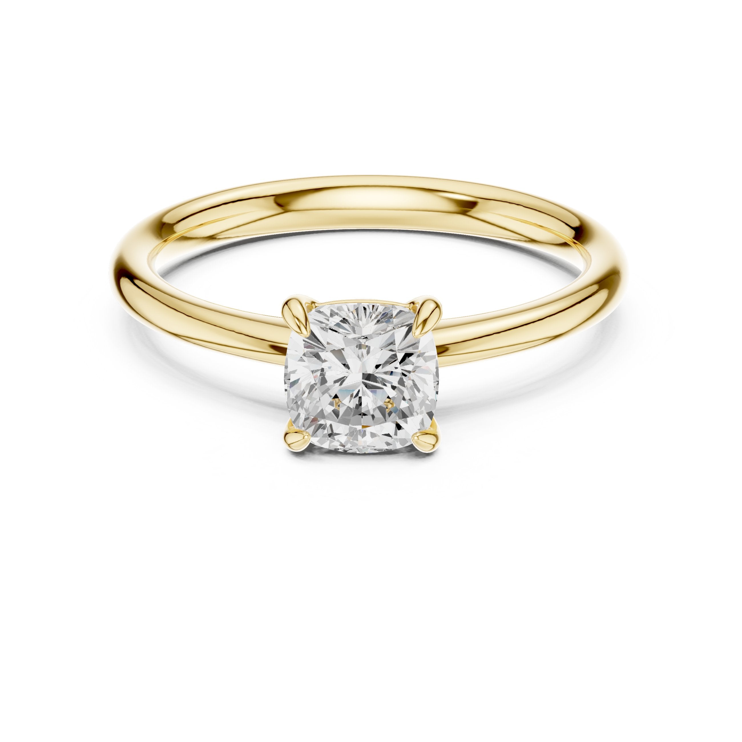 Cushion Cut Diamond Solitaire Engagement Ring in Yellow Gold - VYKA Diamonds
