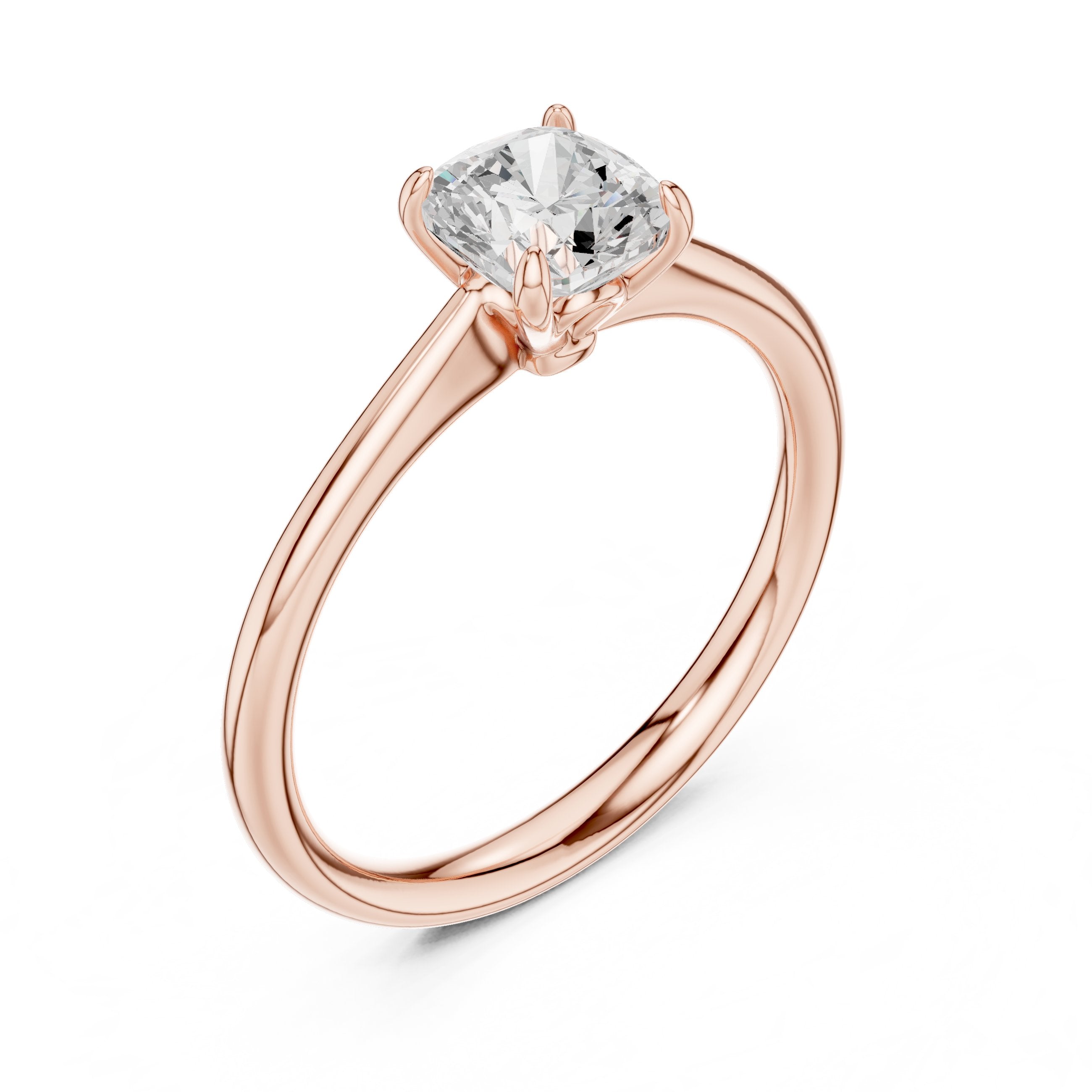 Cushion Cut Tapered Solitaire Engagement Ring in Rose Gold - VYKA Diamonds