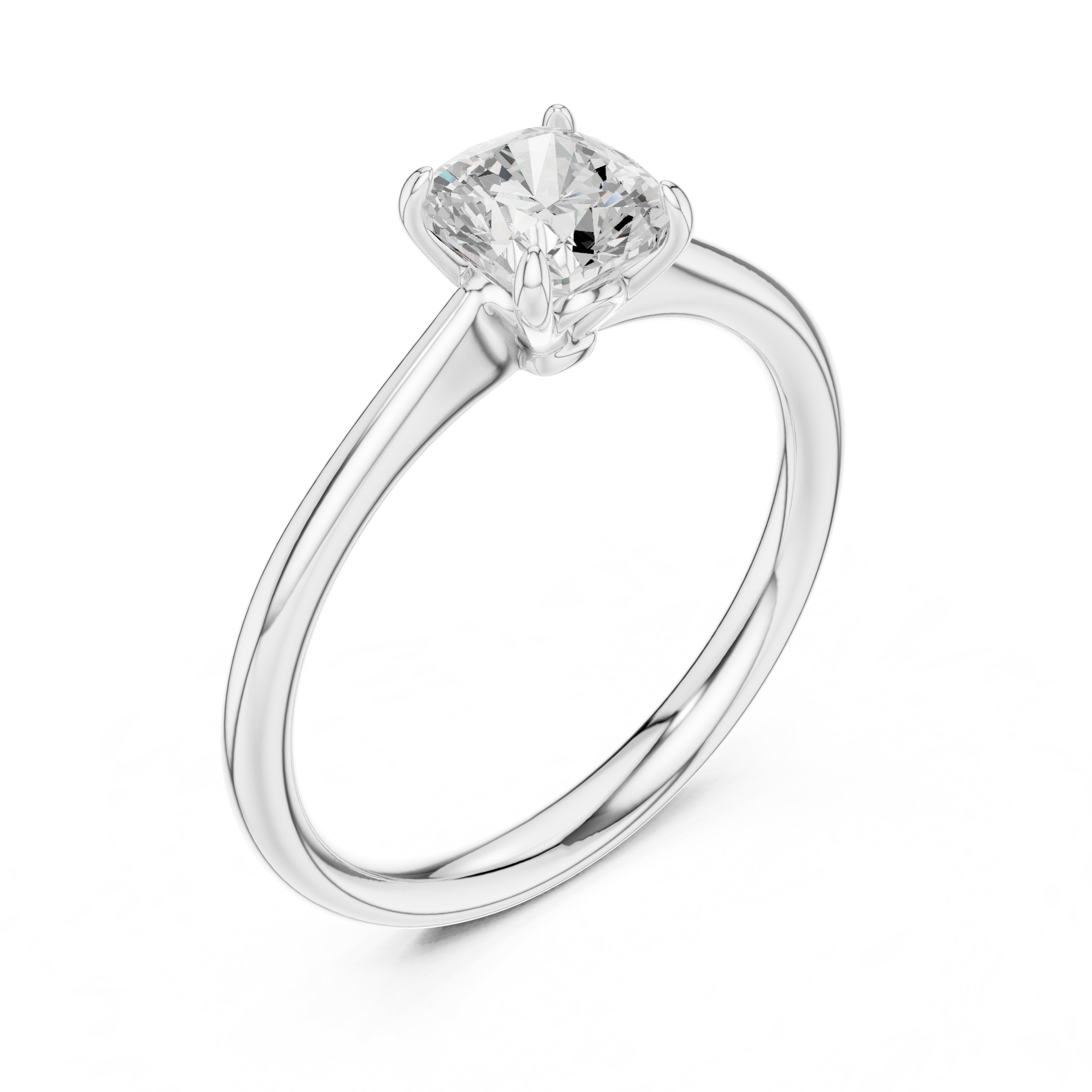 Cushion Cut Tapered Solitaire Engagement Ring in White Gold - VYKA Diamonds