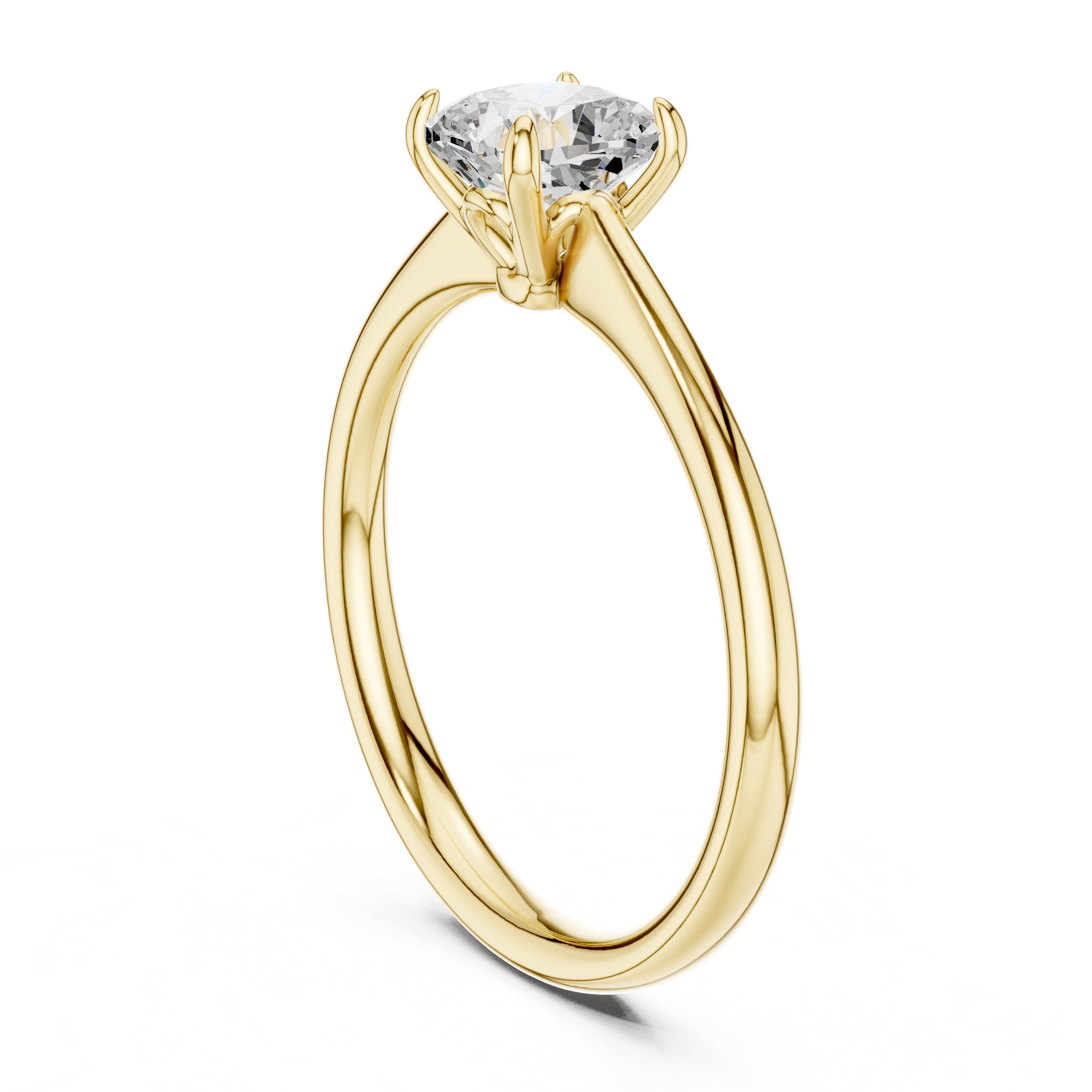 Cushion Cut Tapered Solitaire Engagement Ring in Yellow Gold - VYKA Diamonds