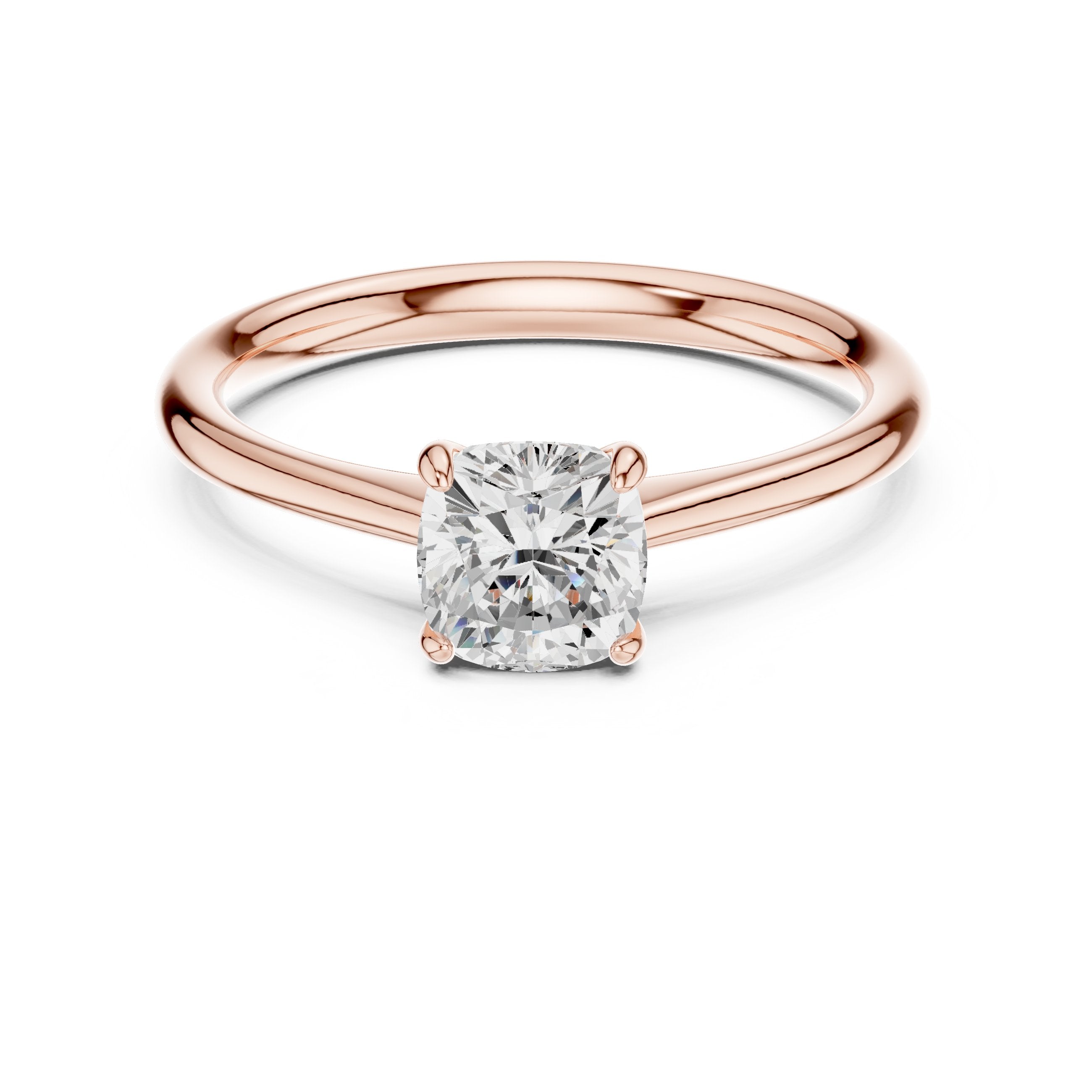 Cushion Cut Tapered Solitaire Engagement Ring in Rose Gold - VYKA Diamonds