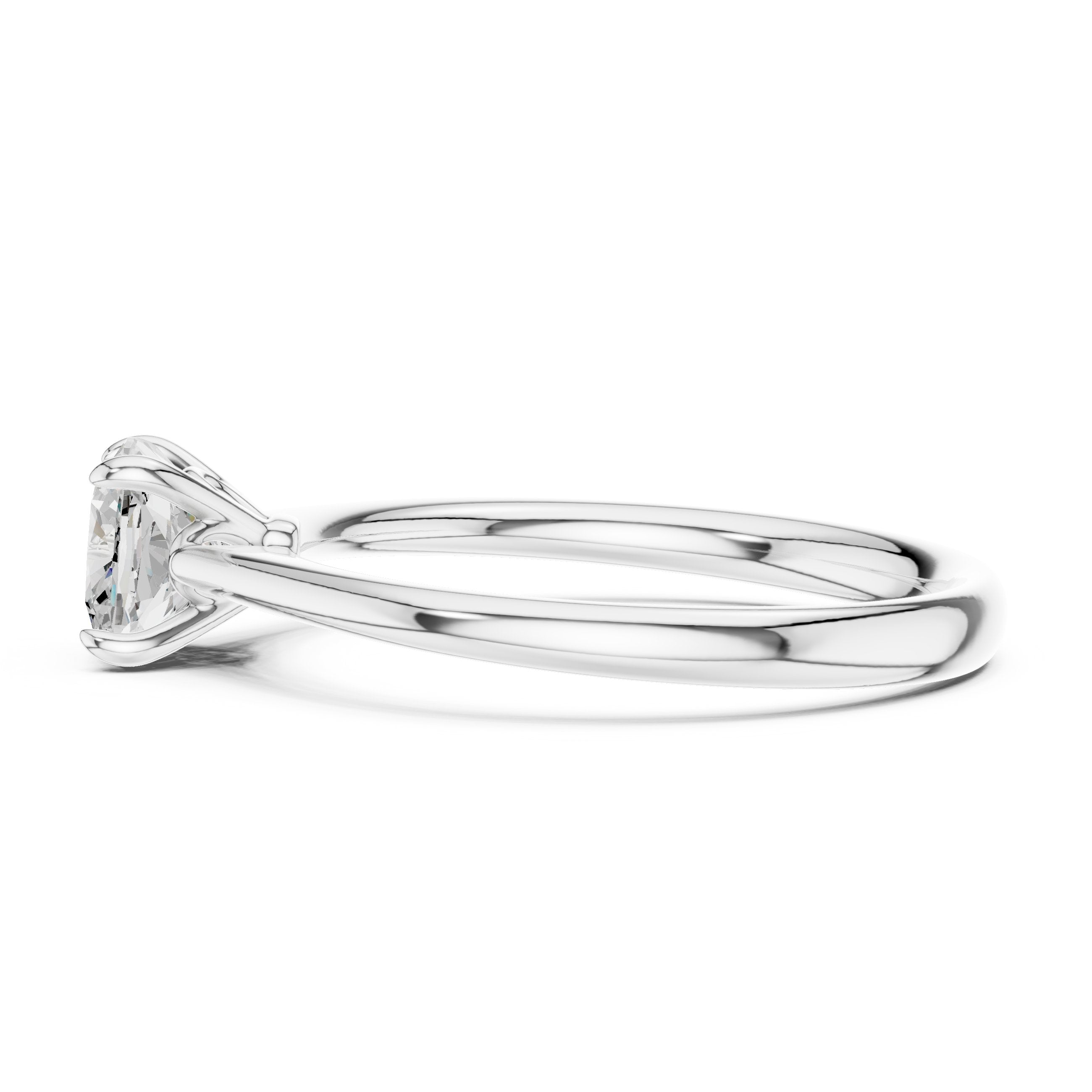 Cushion Cut Tapered Solitaire Engagement Ring in White Gold - VYKA Diamonds