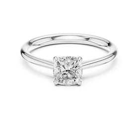 Cushion Cut Tapered Solitaire Engagement Ring