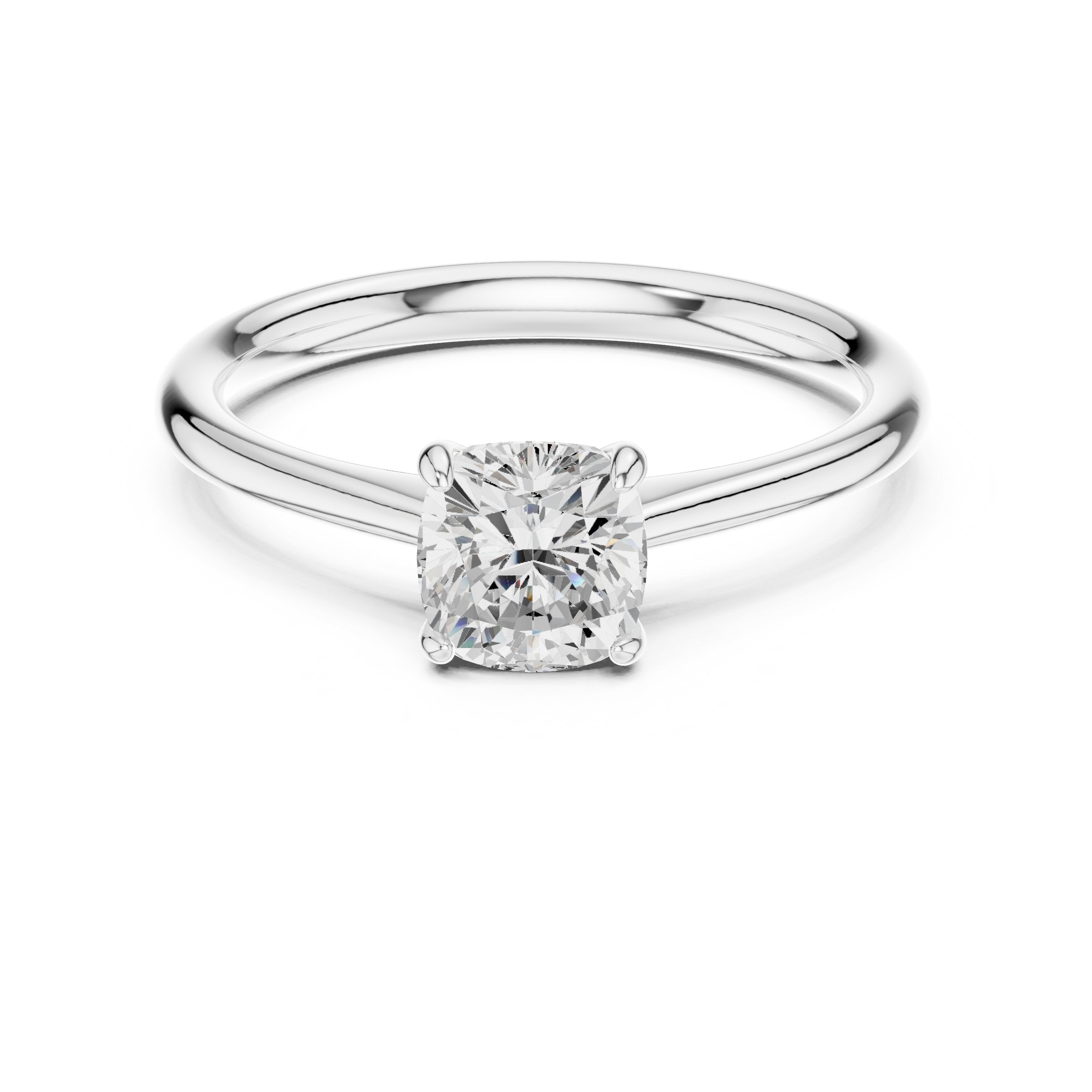 Cushion Cut Tapered Solitaire Engagement Ring in White Gold - VYKA Diamonds