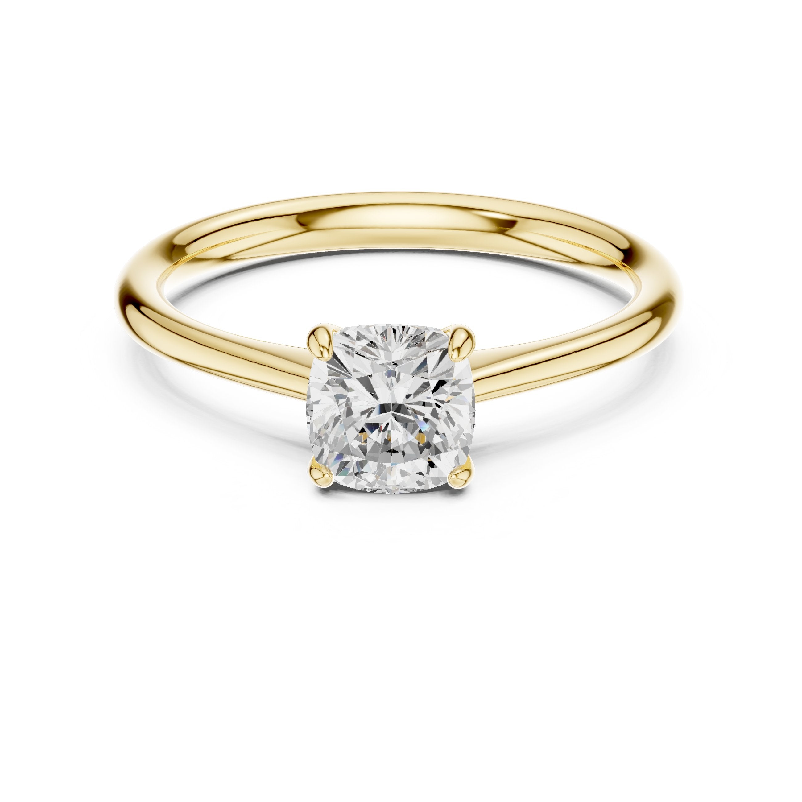 Cushion Cut Tapered Solitaire Engagement Ring in Yellow Gold - VYKA Diamonds