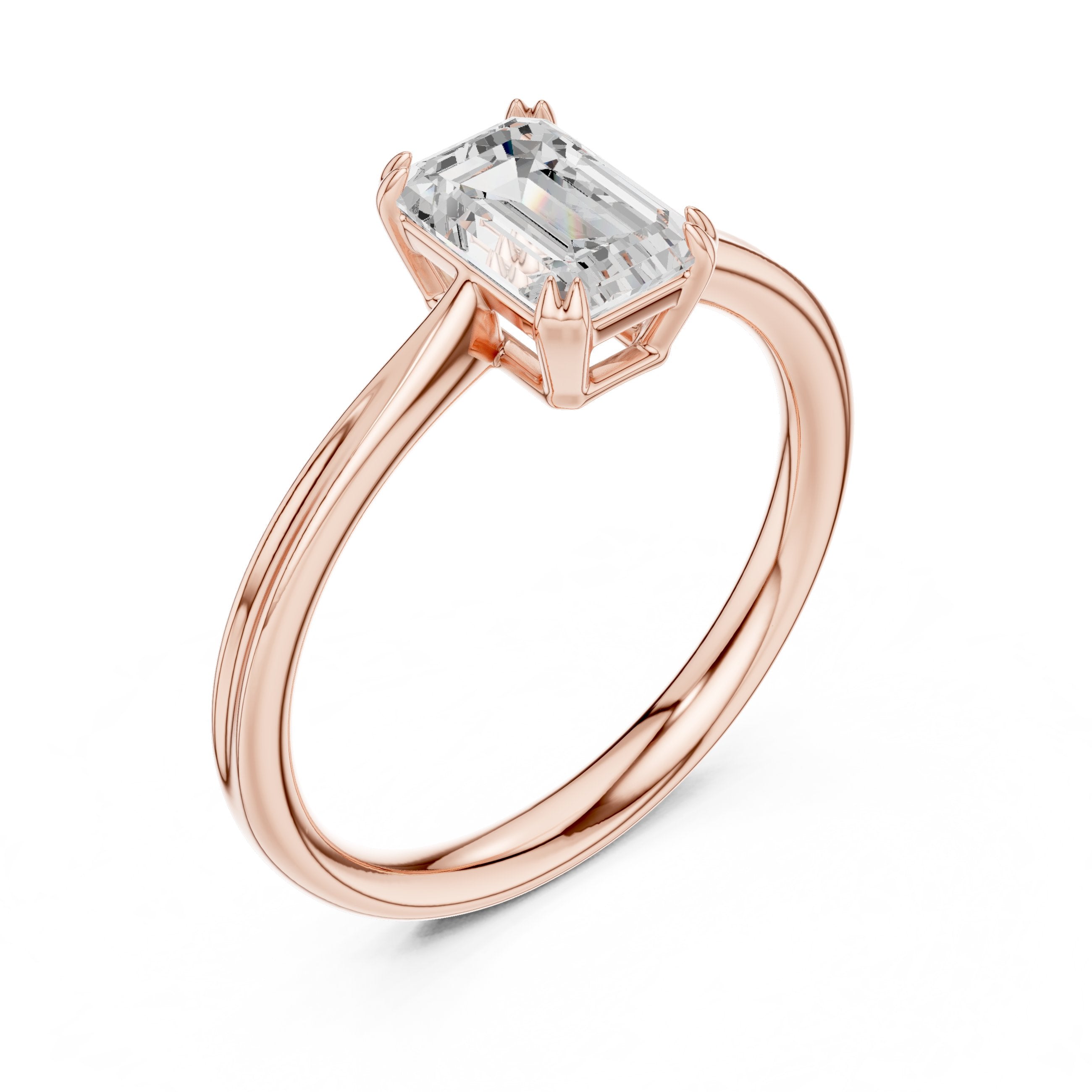Emerald Cut Double Band Solitaire Engagement Ring in Rose Gold - VYKA Diamonds