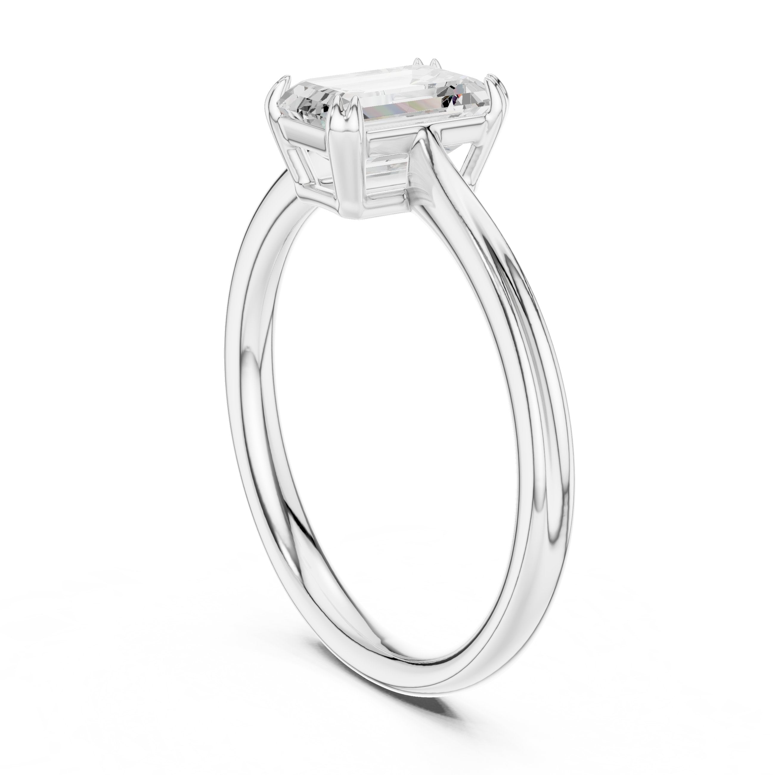 Emerald Cut Double Band Solitaire Engagement Ring in White Gold - VYKA Diamonds