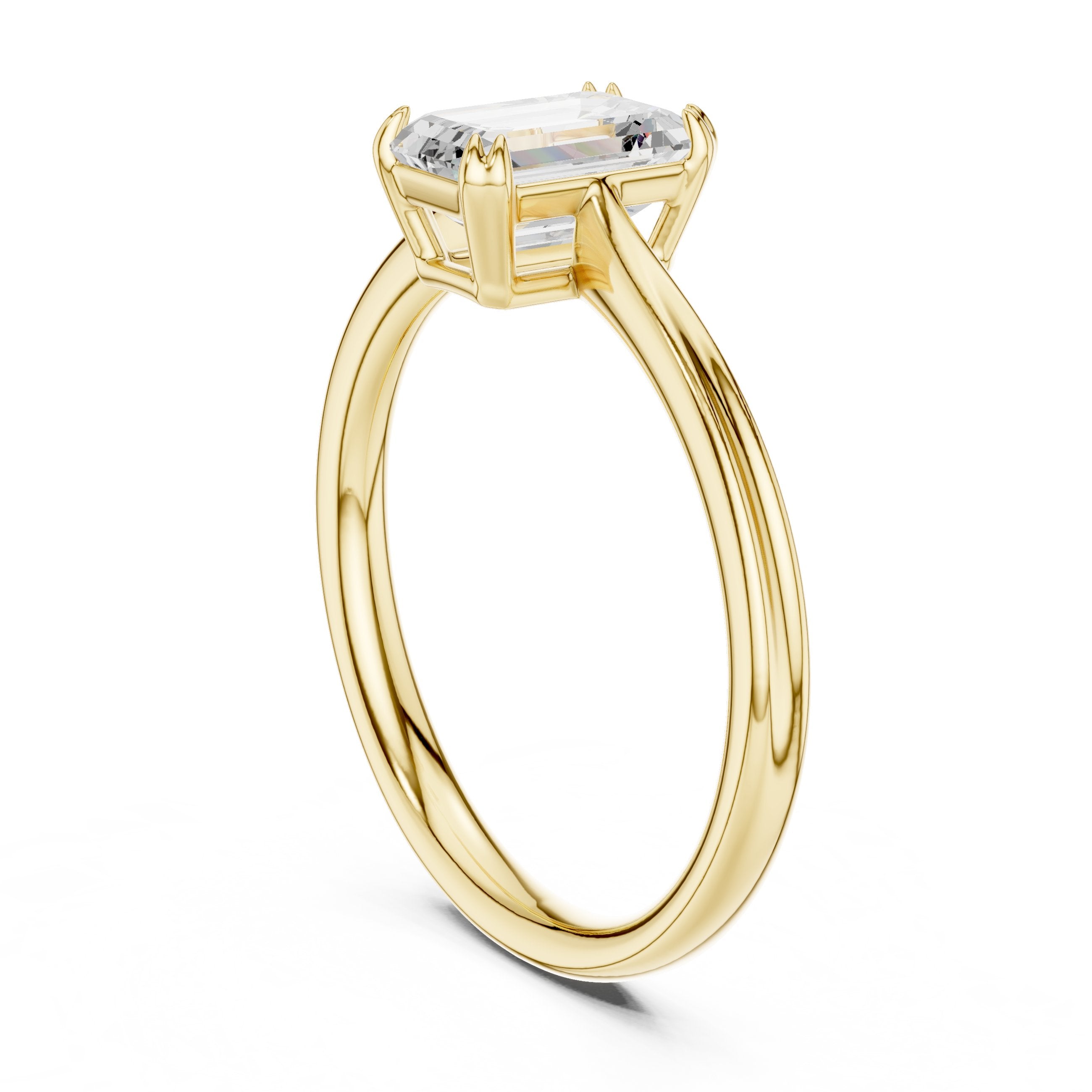 Emerald Cut Double Band Solitaire Engagement Ring in Yellow Gold - VYKA Diamonds