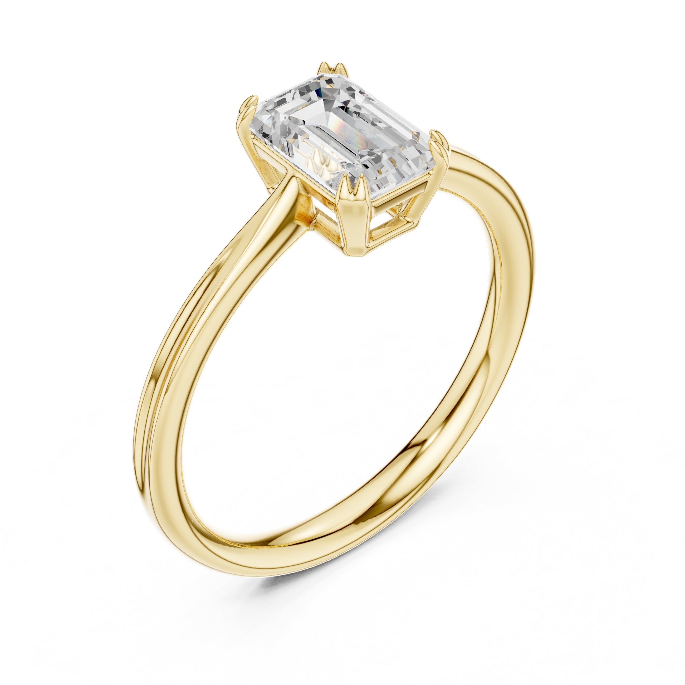 Emerald Cut Double Band Solitaire Engagement Ring in Yellow Gold - VYKA Diamonds