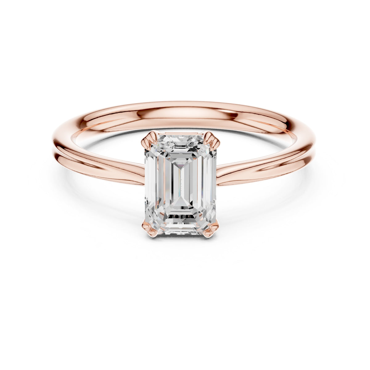 Emerald Cut Double Band Solitaire Engagement Ring