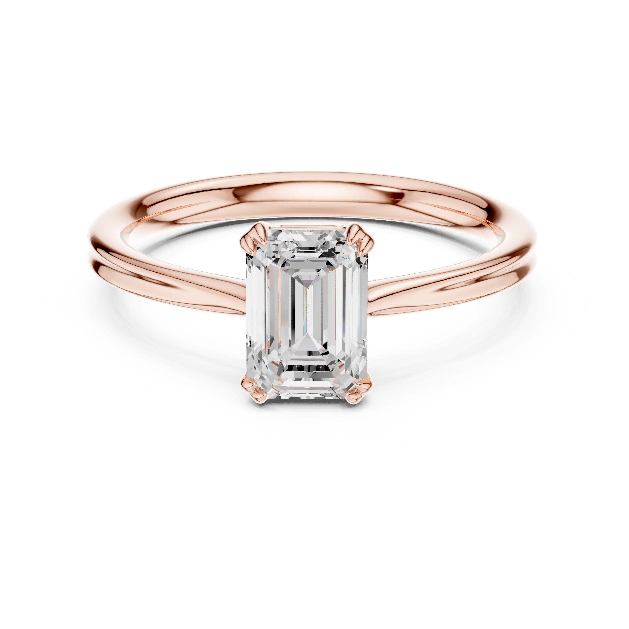 Emerald Cut Double Band Solitaire Engagement Ring in Rose Gold - VYKA Diamonds