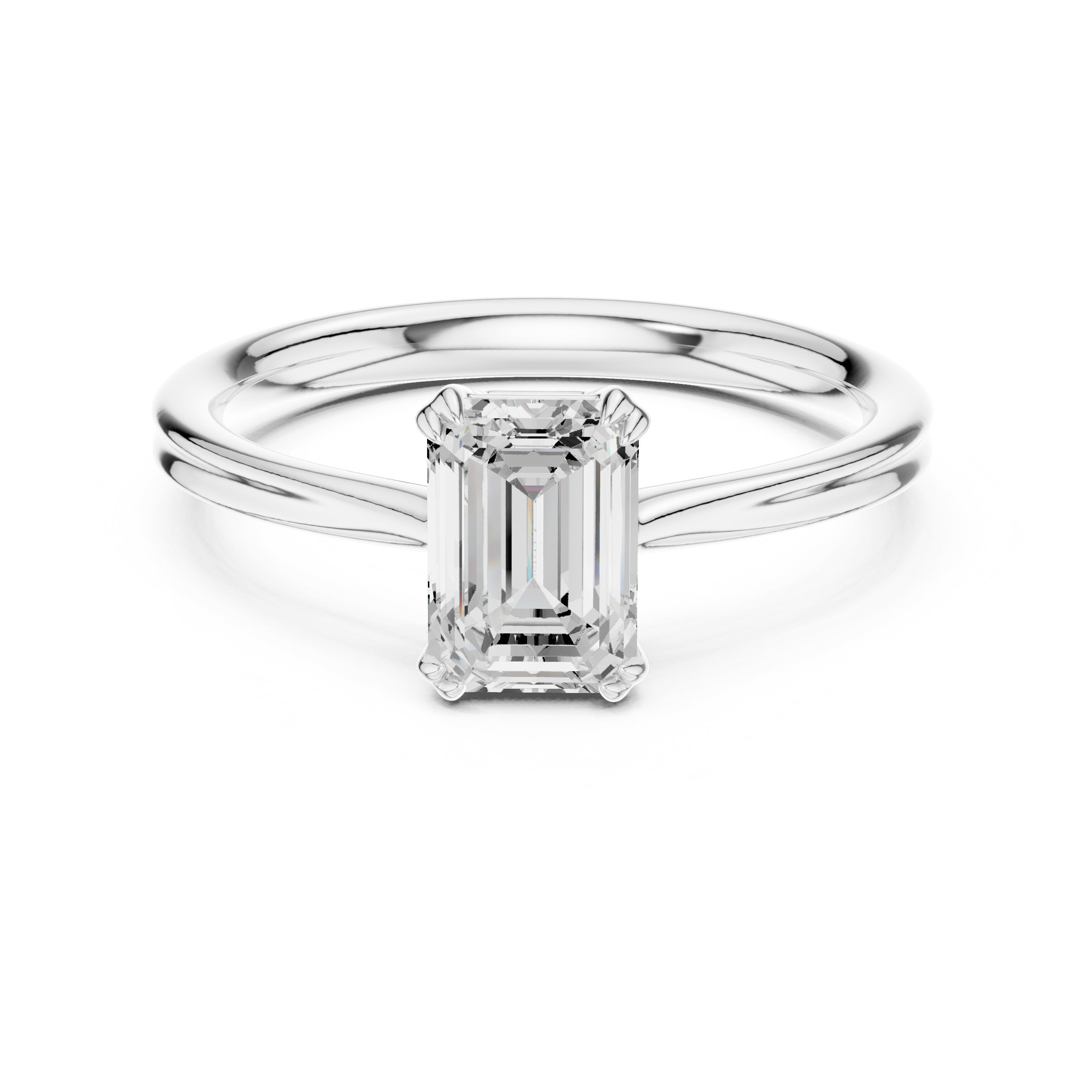 Emerald Cut Double Band Solitaire Engagement Ring in White Gold - VYKA Diamonds