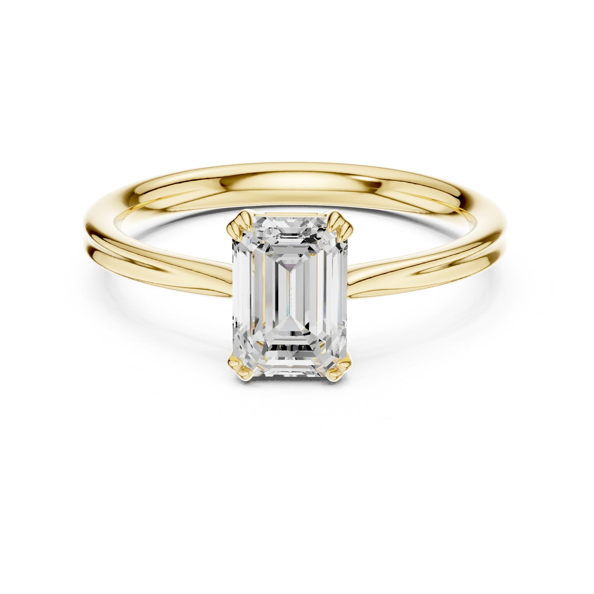 Emerald Cut Double Band Solitaire Engagement Ring