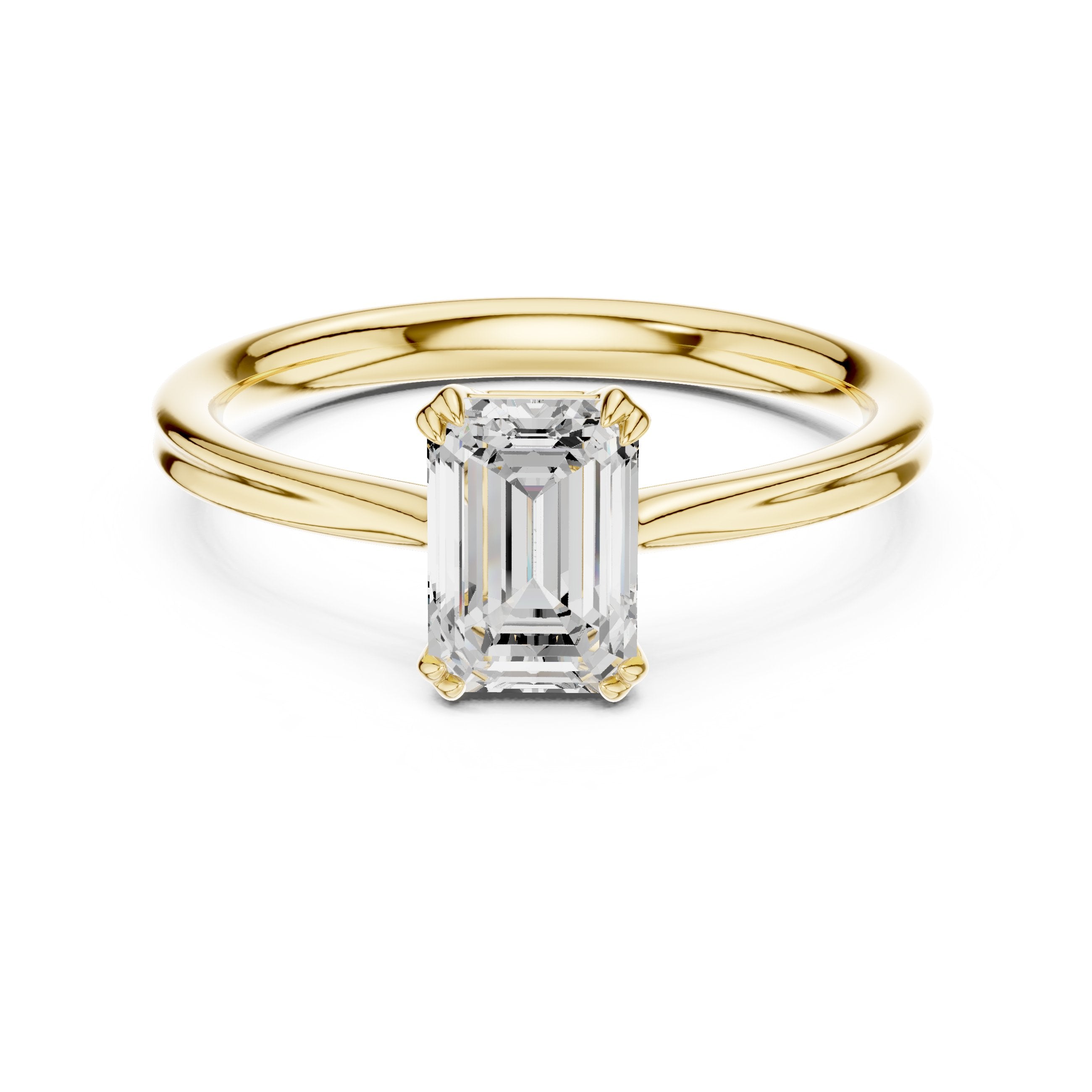 Emerald Cut Double Band Solitaire Engagement Ring in Yellow Gold - VYKA Diamonds