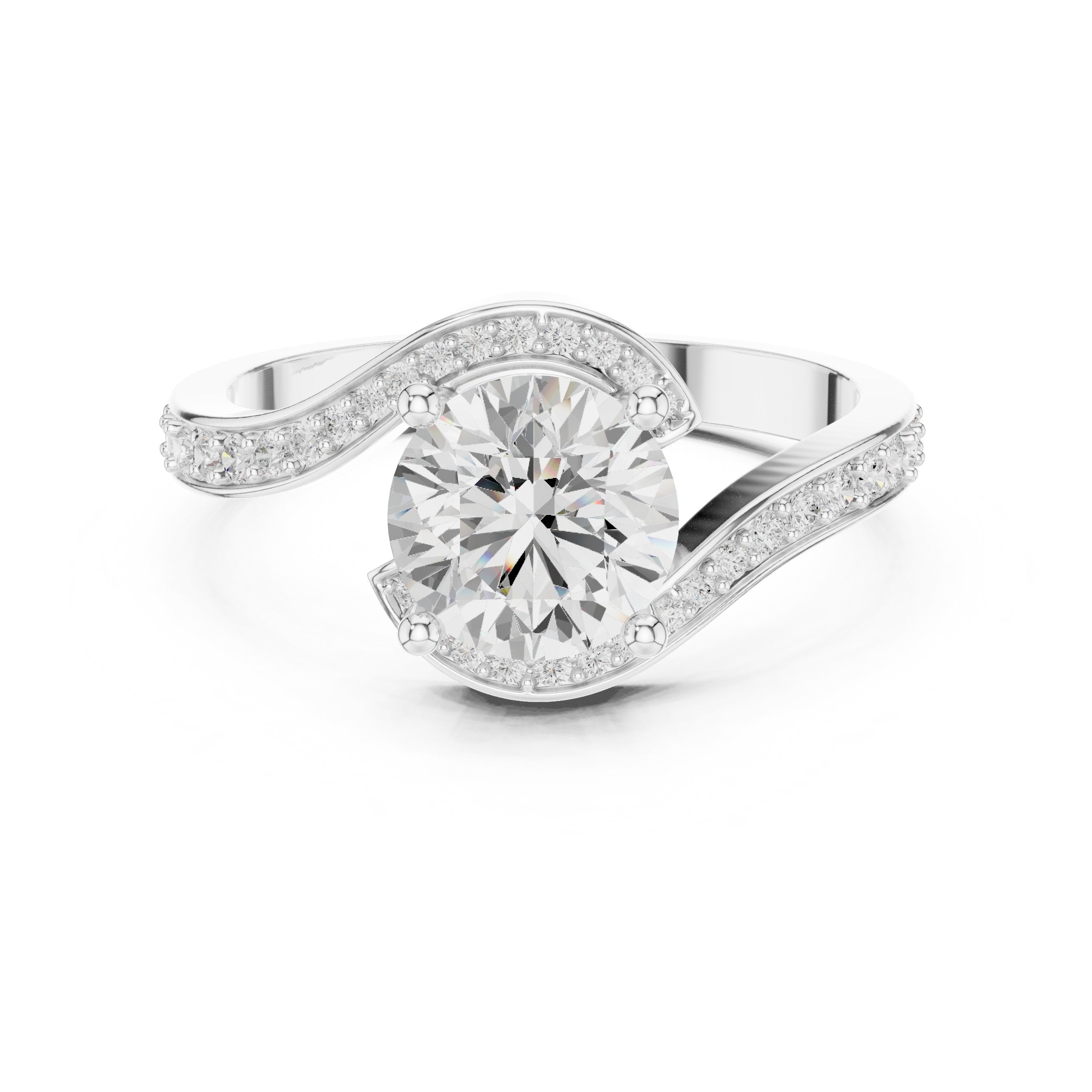 Amber Tapered Diamond Engagement Ring in White Gold - VYKA Diamonds