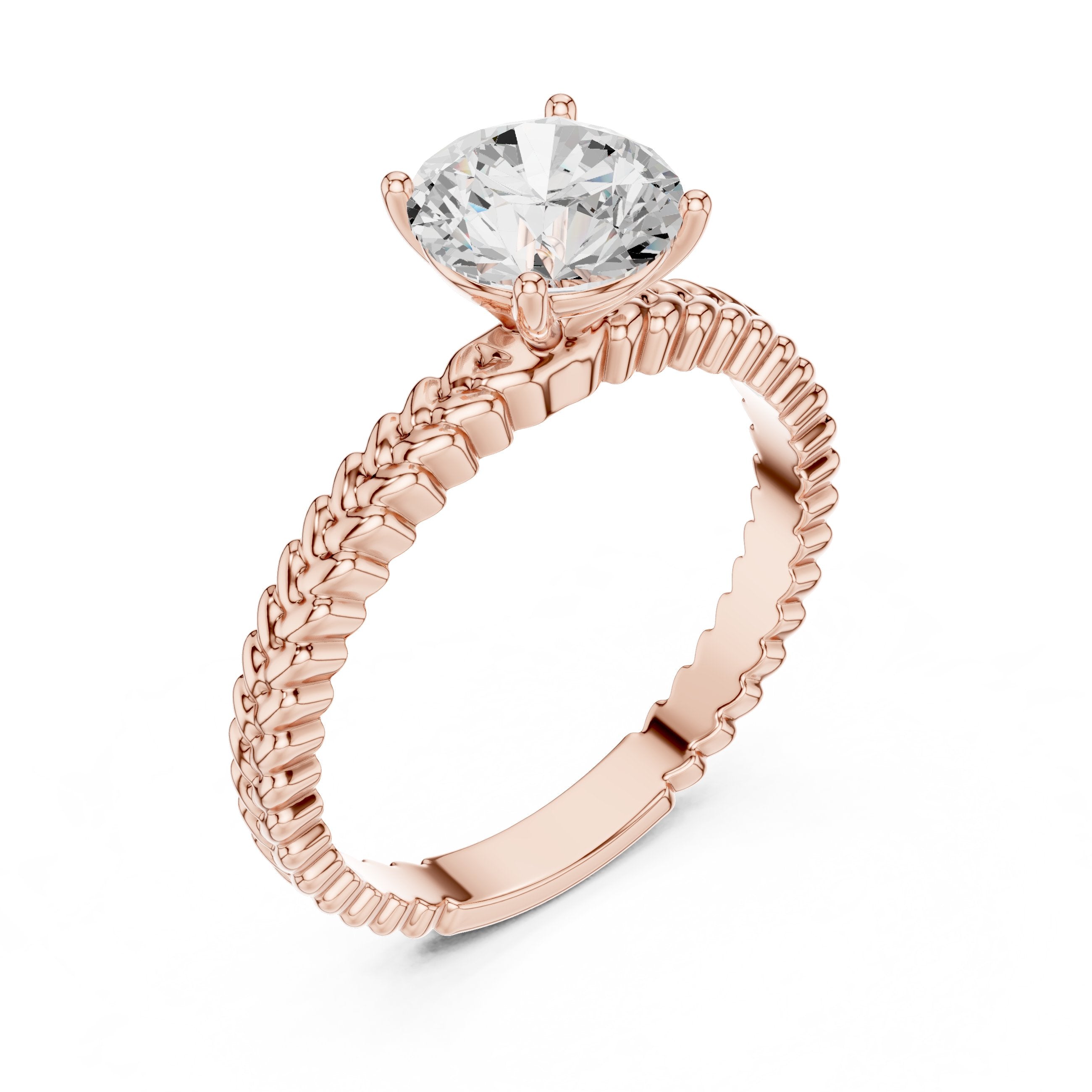 Round Diamond Solitaire Engagement Ring with Woven Rope Band in Rose Gold - VYKA Diamonds