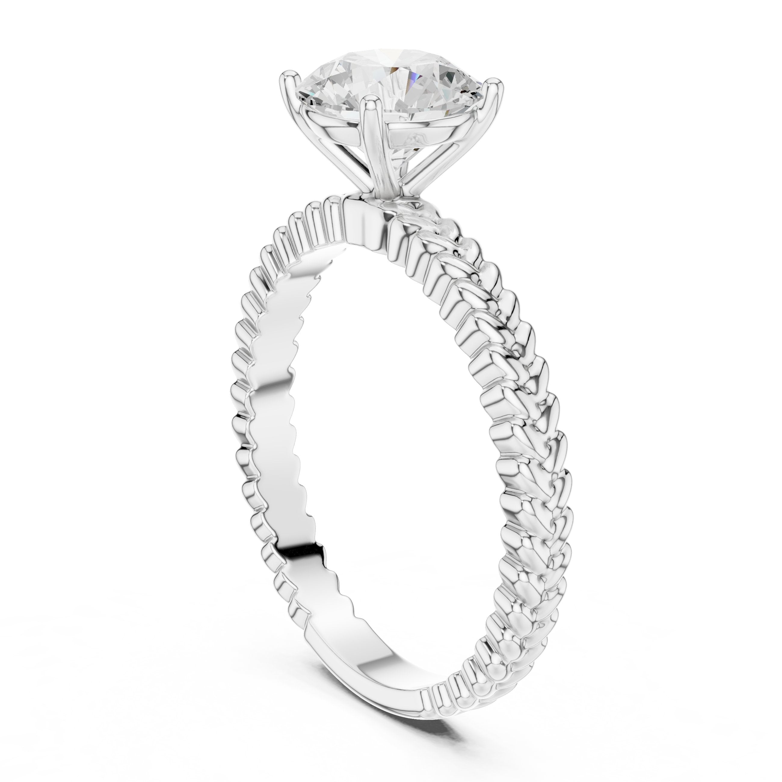 Round Diamond Solitaire Engagement Ring with Woven Rope Band in White Gold - VYKA Diamonds