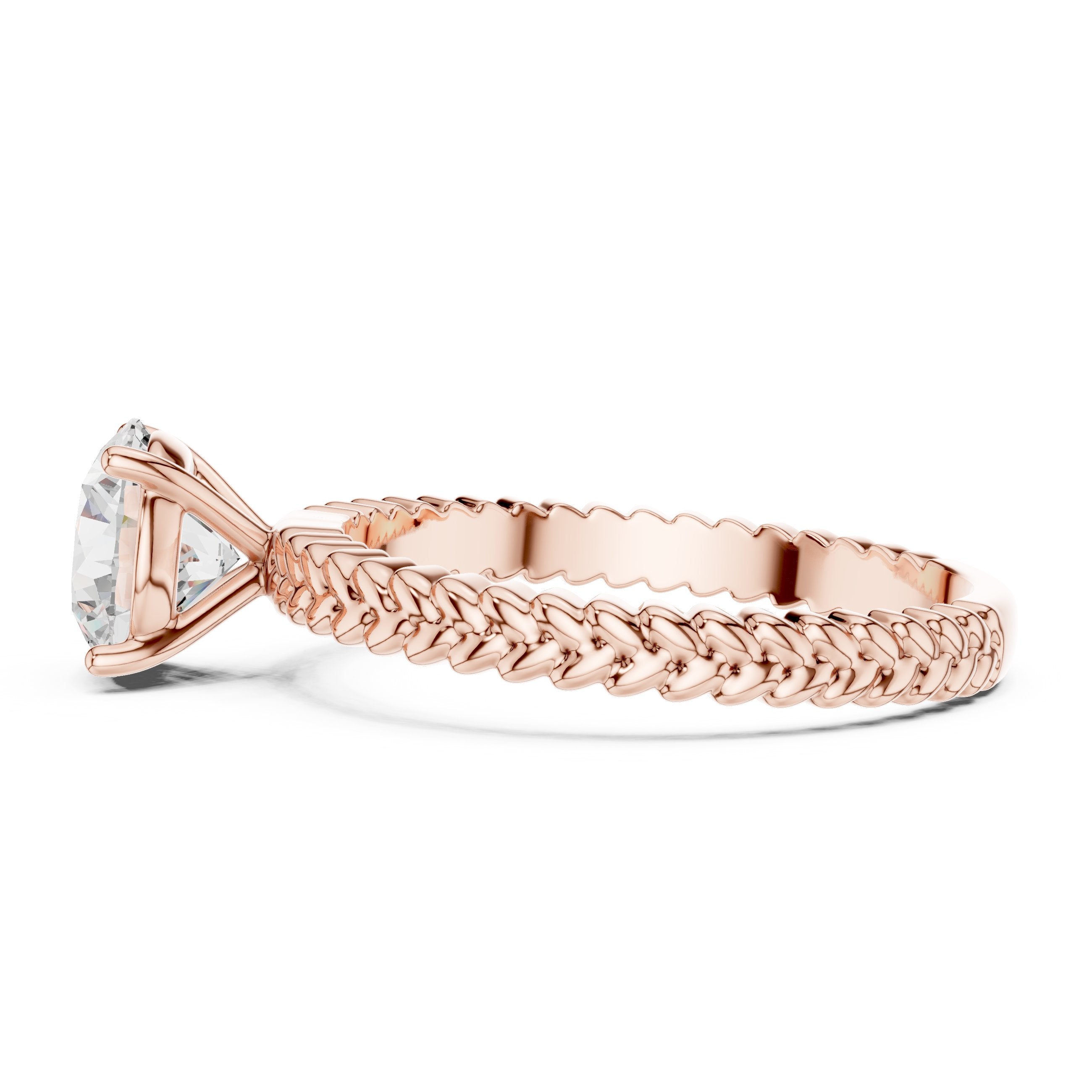 Round Diamond Solitaire Engagement Ring with Woven Rope Band in Rose Gold - VYKA Diamonds