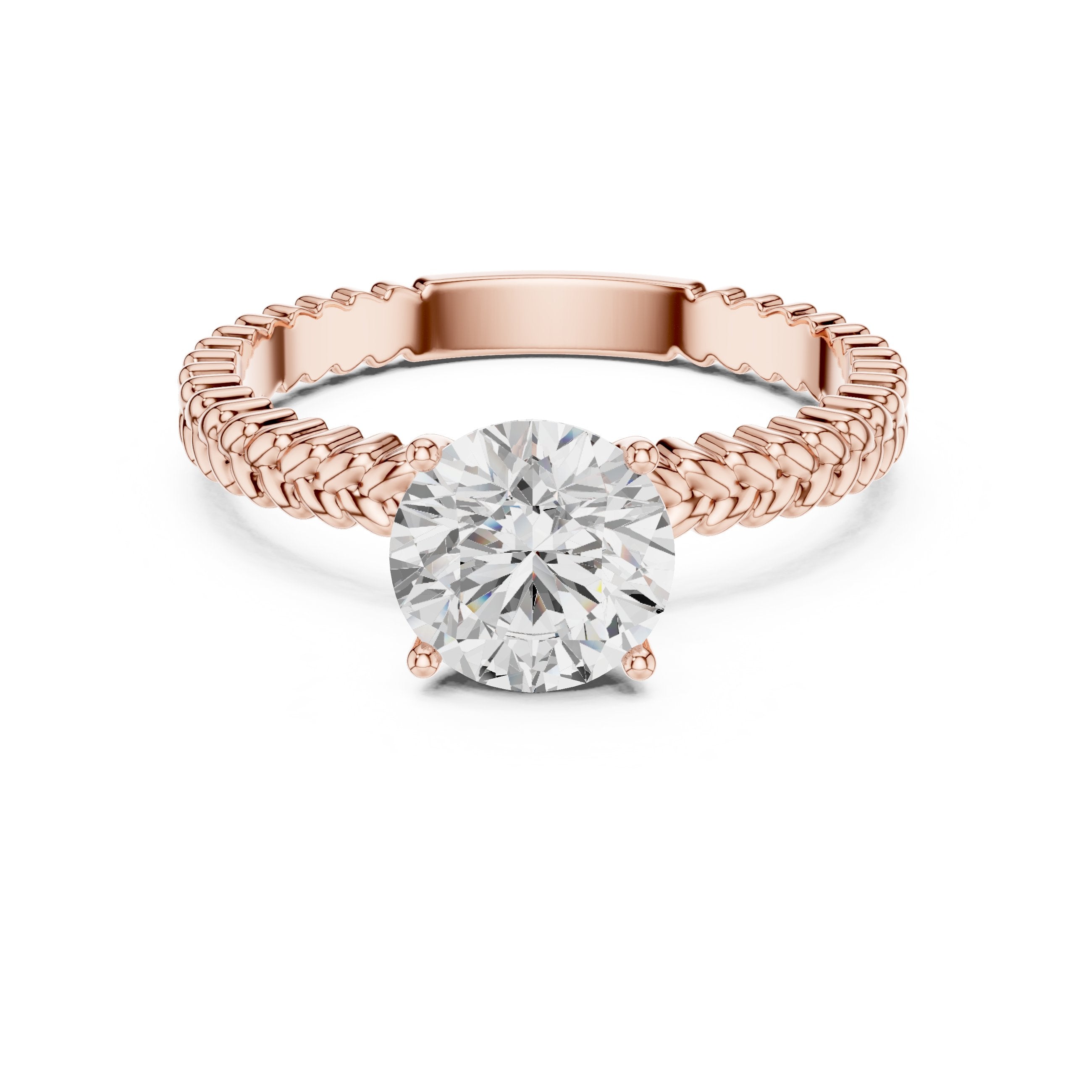 Round Diamond Solitaire Engagement Ring with Woven Rope Band in Rose Gold - VYKA Diamonds