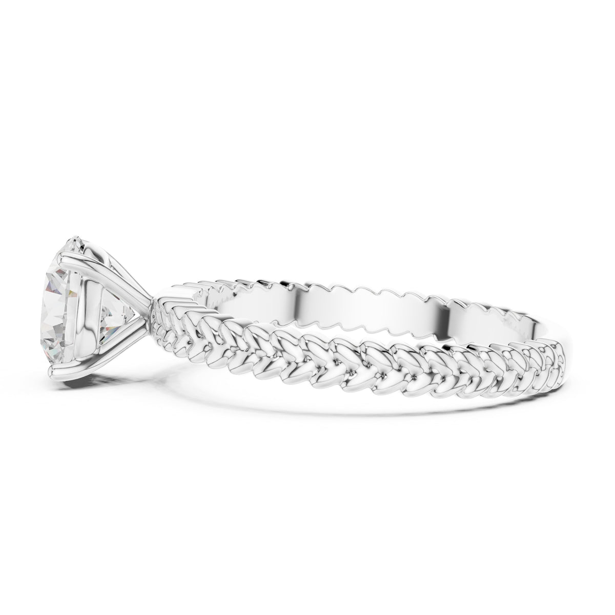 Round Diamond Solitaire Engagement Ring with Woven Rope Band