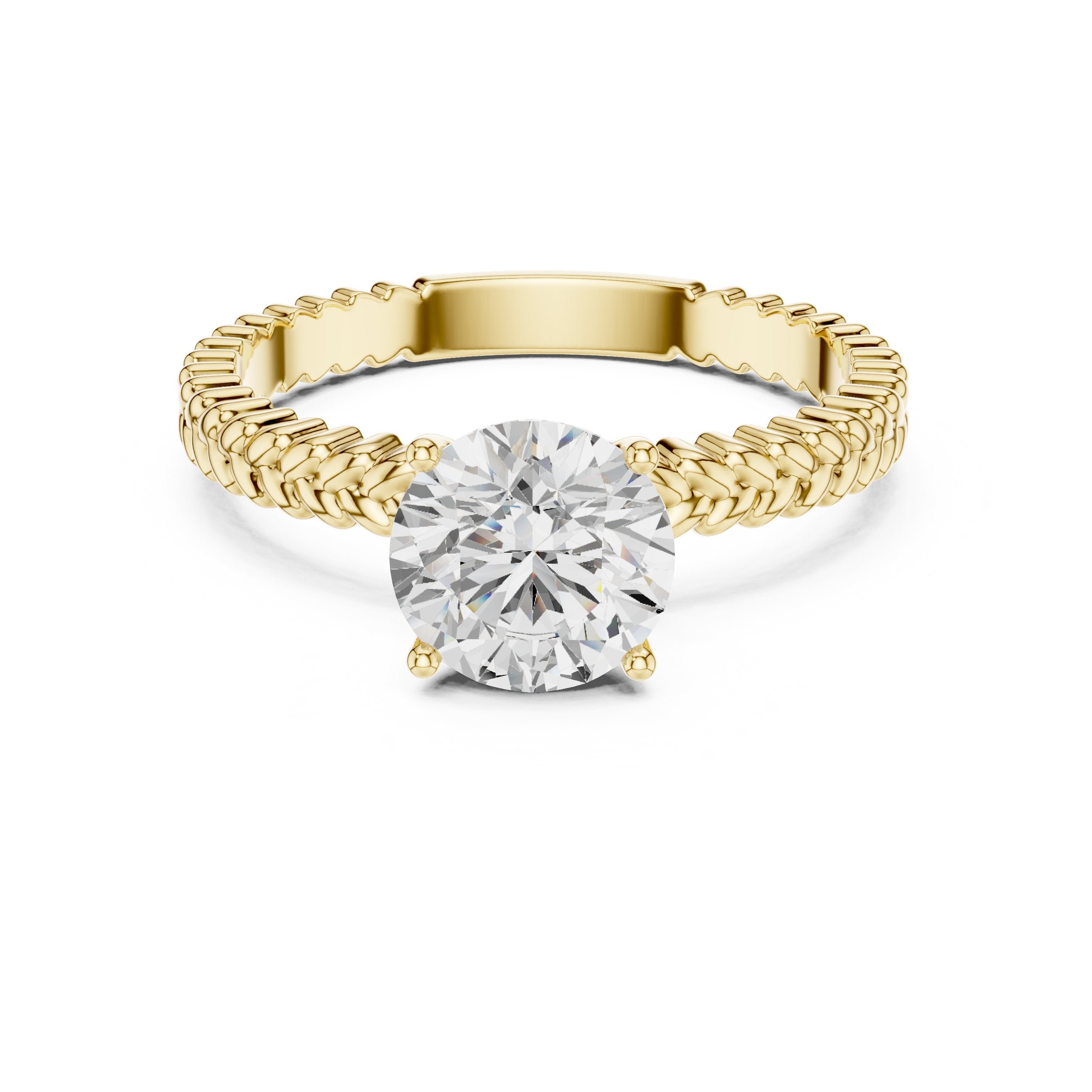 Round Diamond Solitaire Engagement Ring with Woven Rope Band in Yellow Gold - VYKA Diamonds