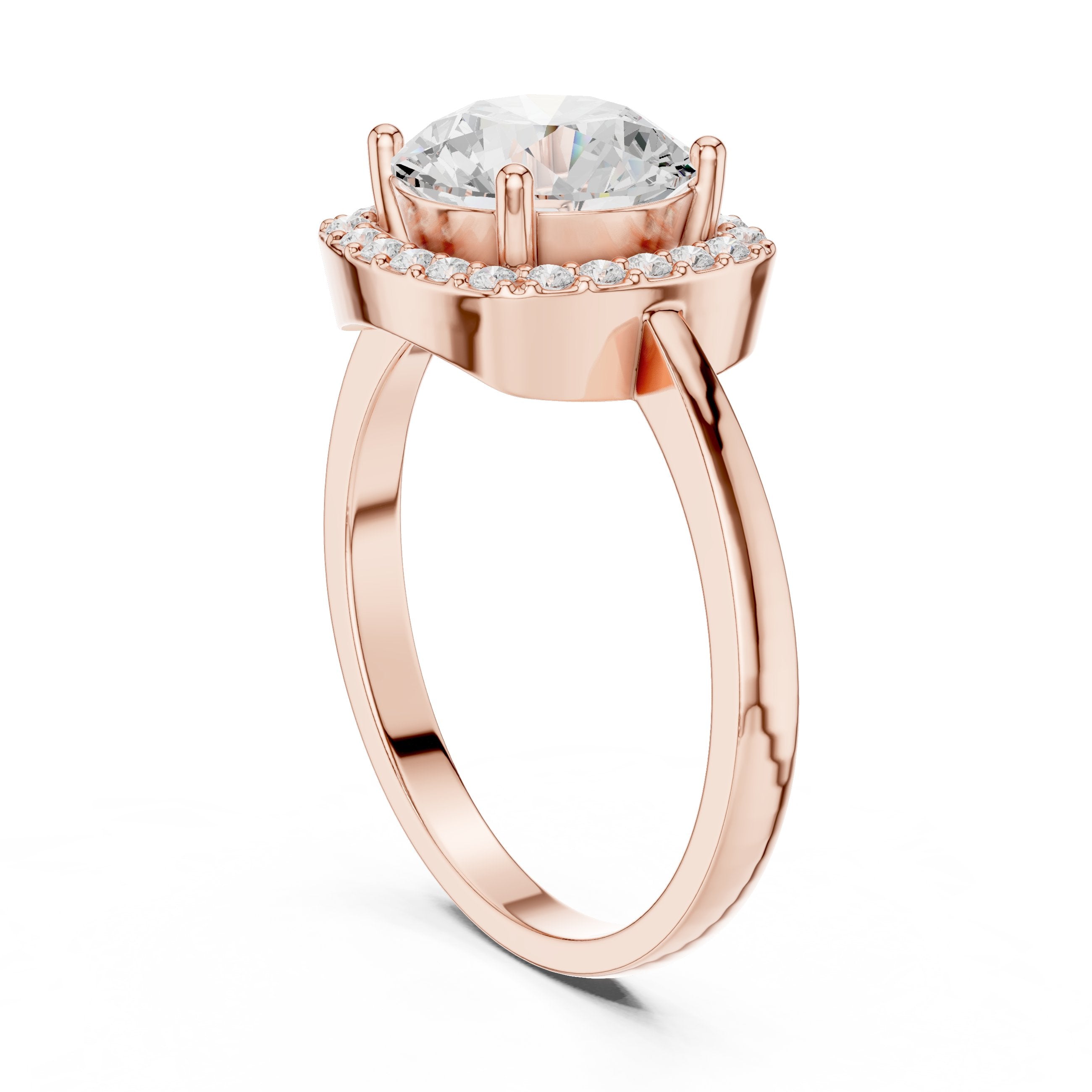 خاتم خطوبة بهالة وسادية من الألماس المستدير in Rose Gold - VYKA Diamonds