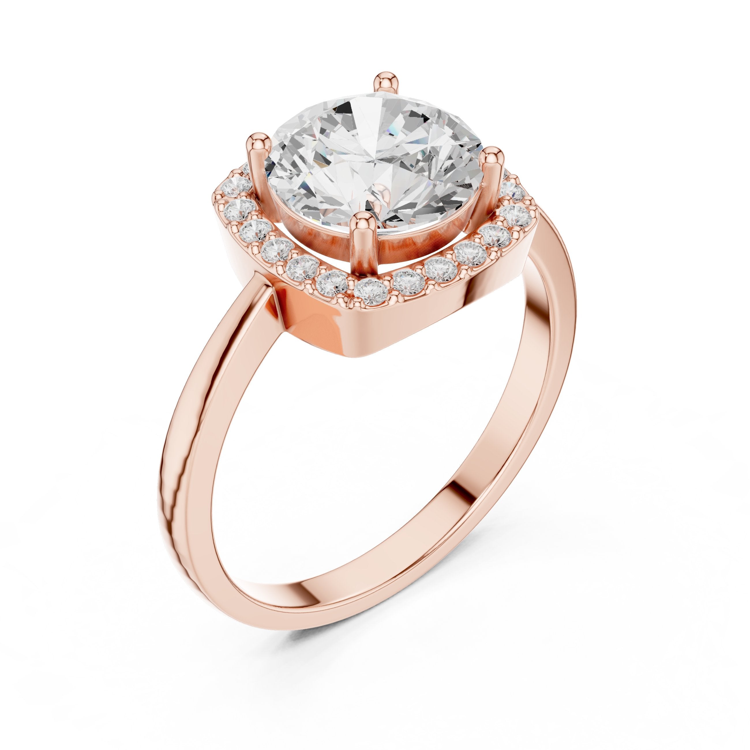 خاتم خطوبة بهالة وسادية من الألماس المستدير in Rose Gold - VYKA Diamonds