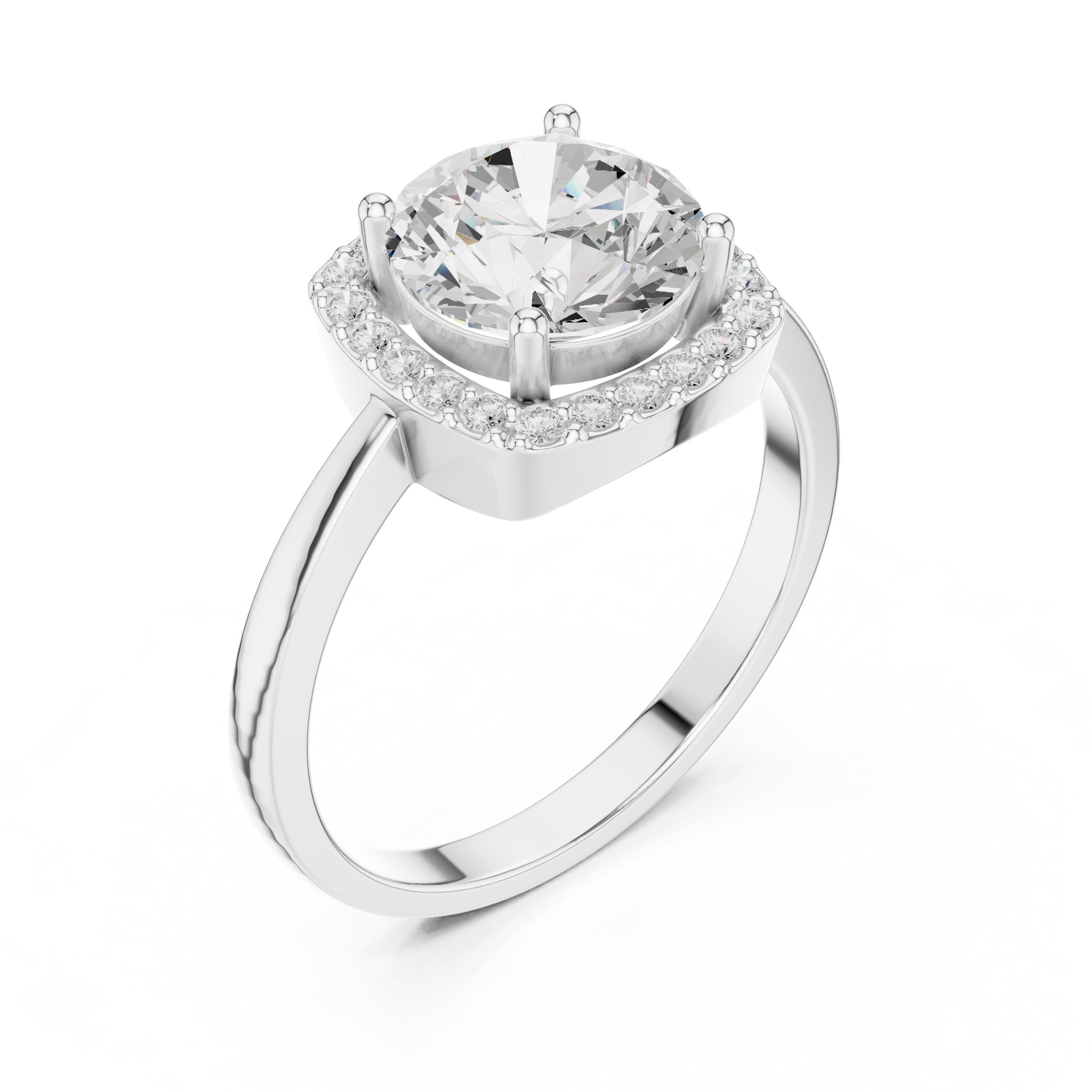 خاتم خطوبة بهالة وسادية من الألماس المستدير in White Gold - VYKA Diamonds