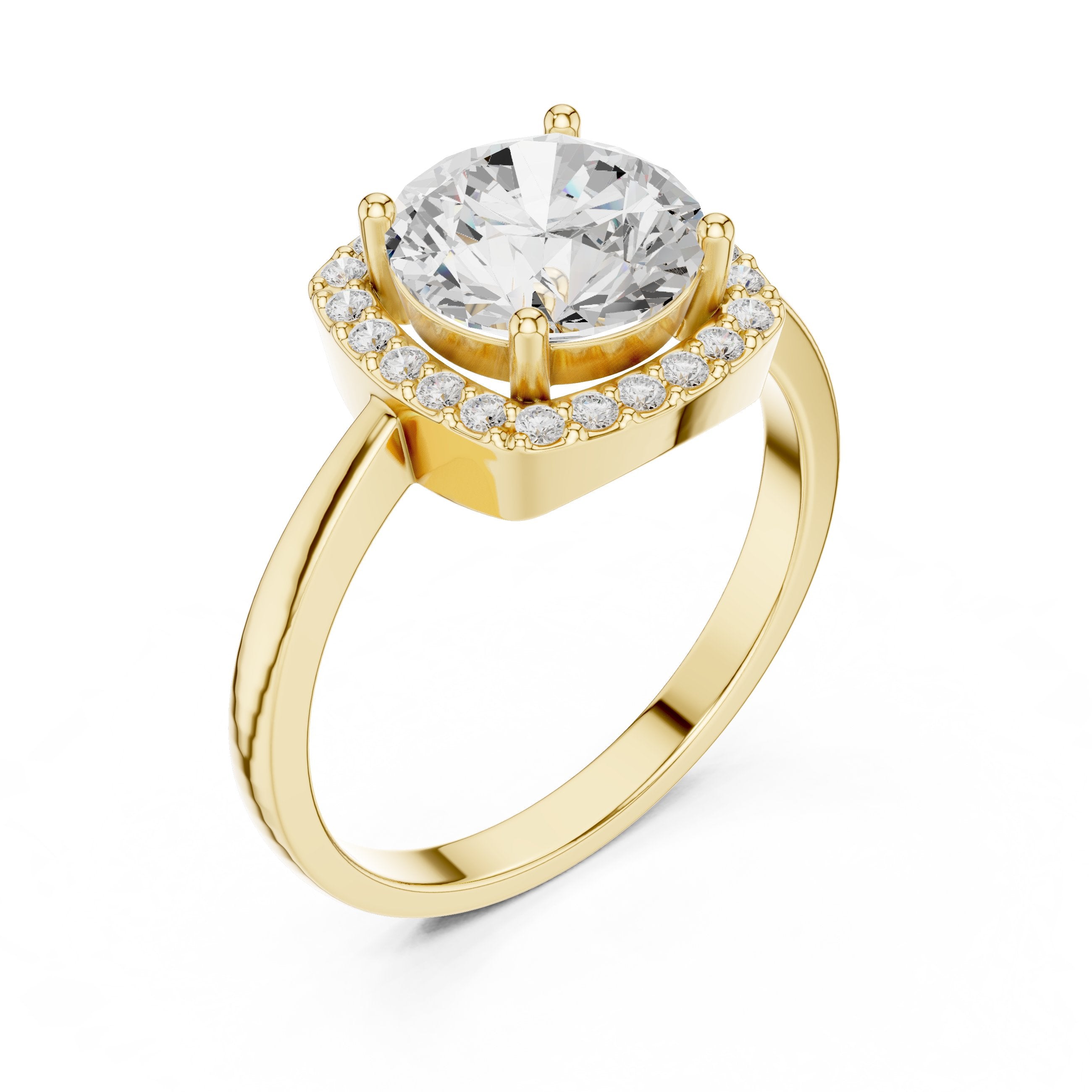 خاتم خطوبة بهالة وسادية من الألماس المستدير in Yellow Gold - VYKA Diamonds