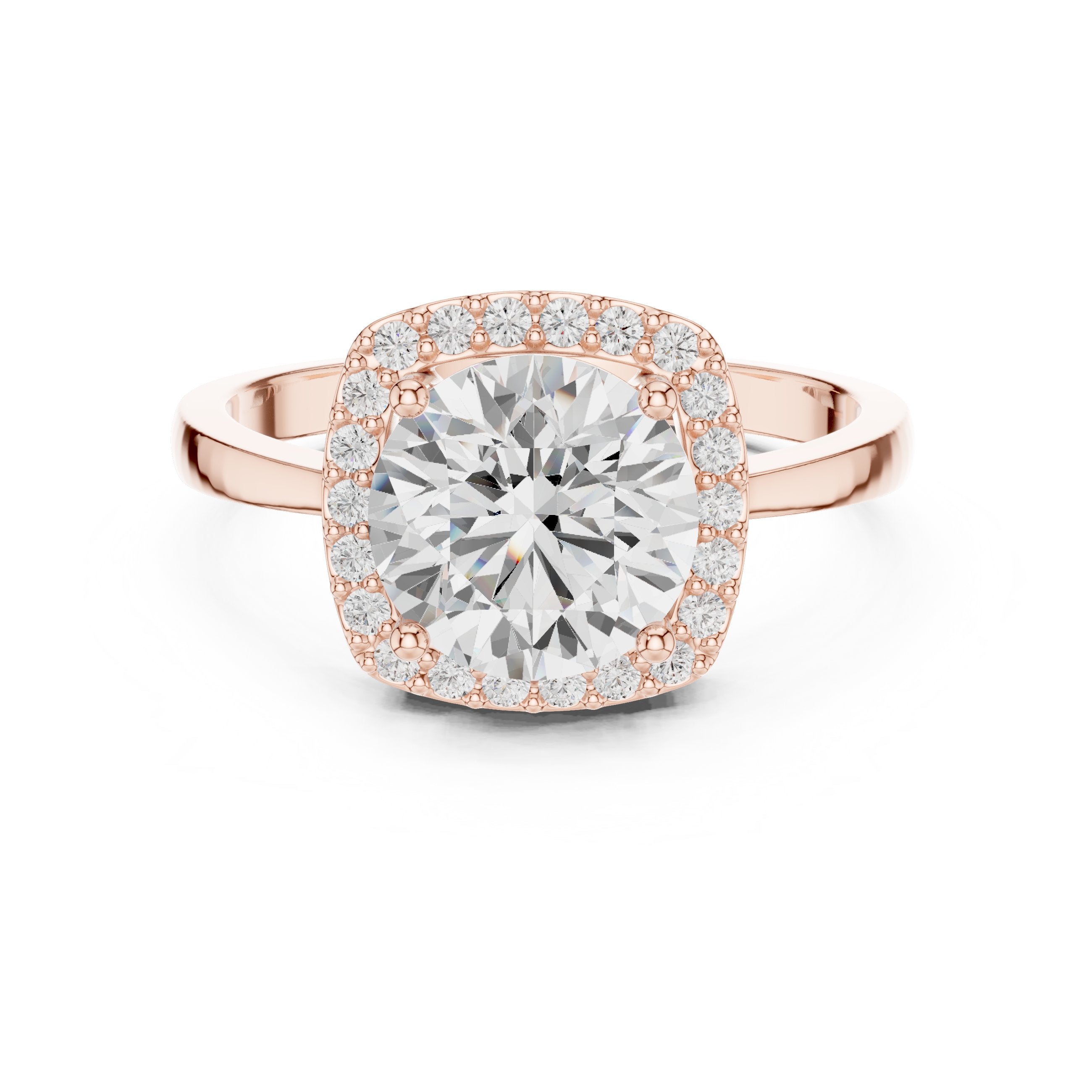 خاتم خطوبة بهالة وسادية من الألماس المستدير in Rose Gold - VYKA Diamonds
