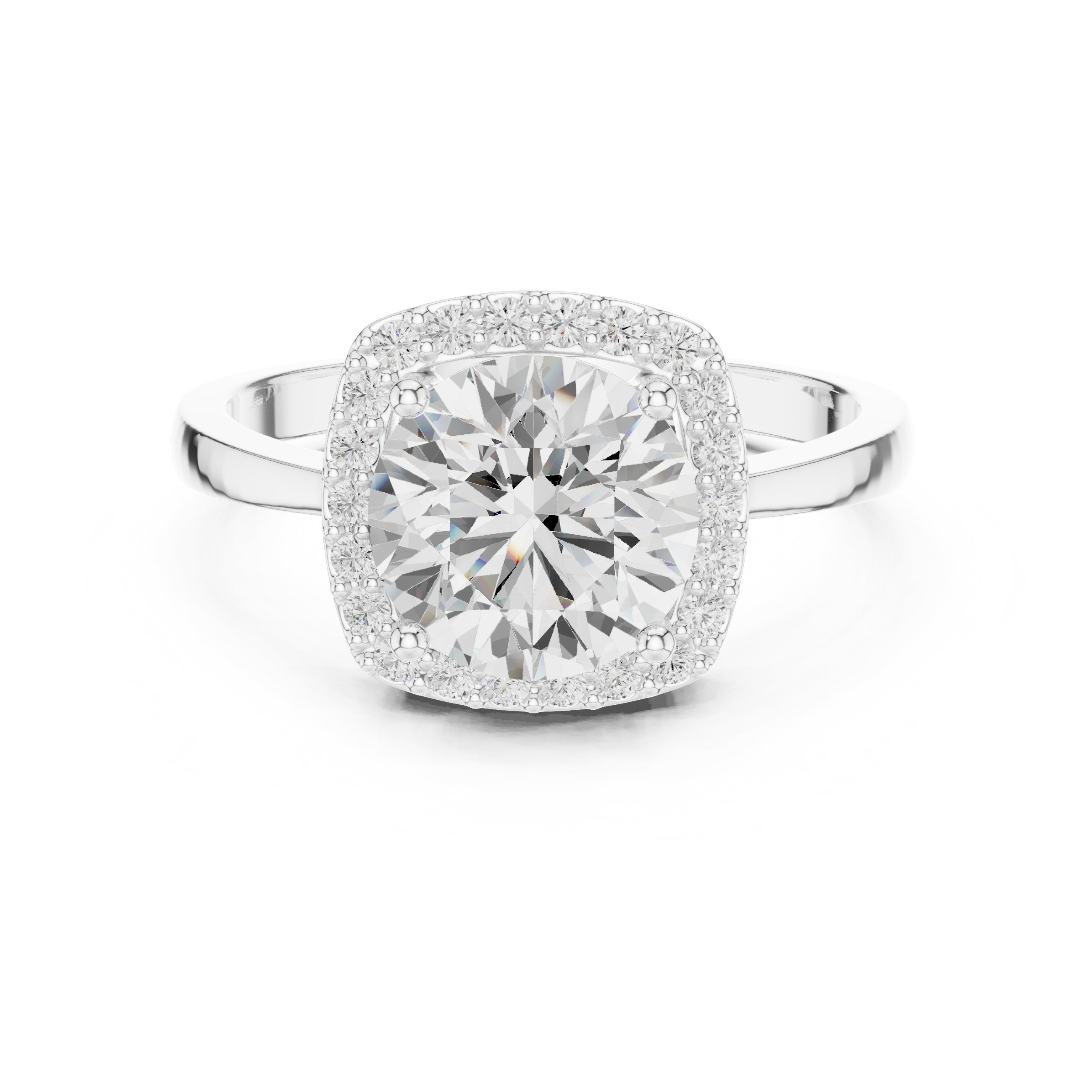 خاتم خطوبة بهالة وسادية من الألماس المستدير in White Gold - VYKA Diamonds