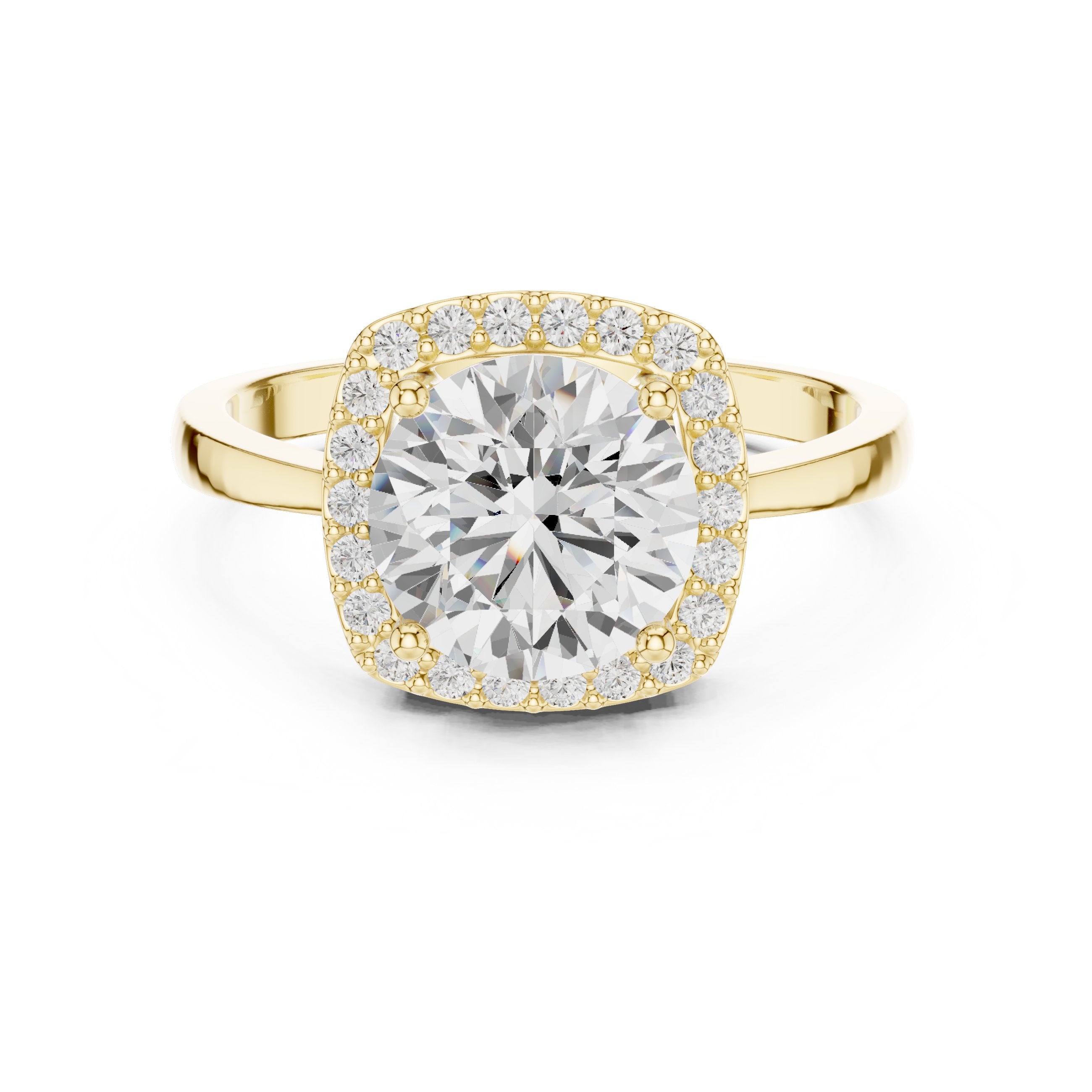 خاتم خطوبة بهالة وسادية من الألماس المستدير in Yellow Gold - VYKA Diamonds