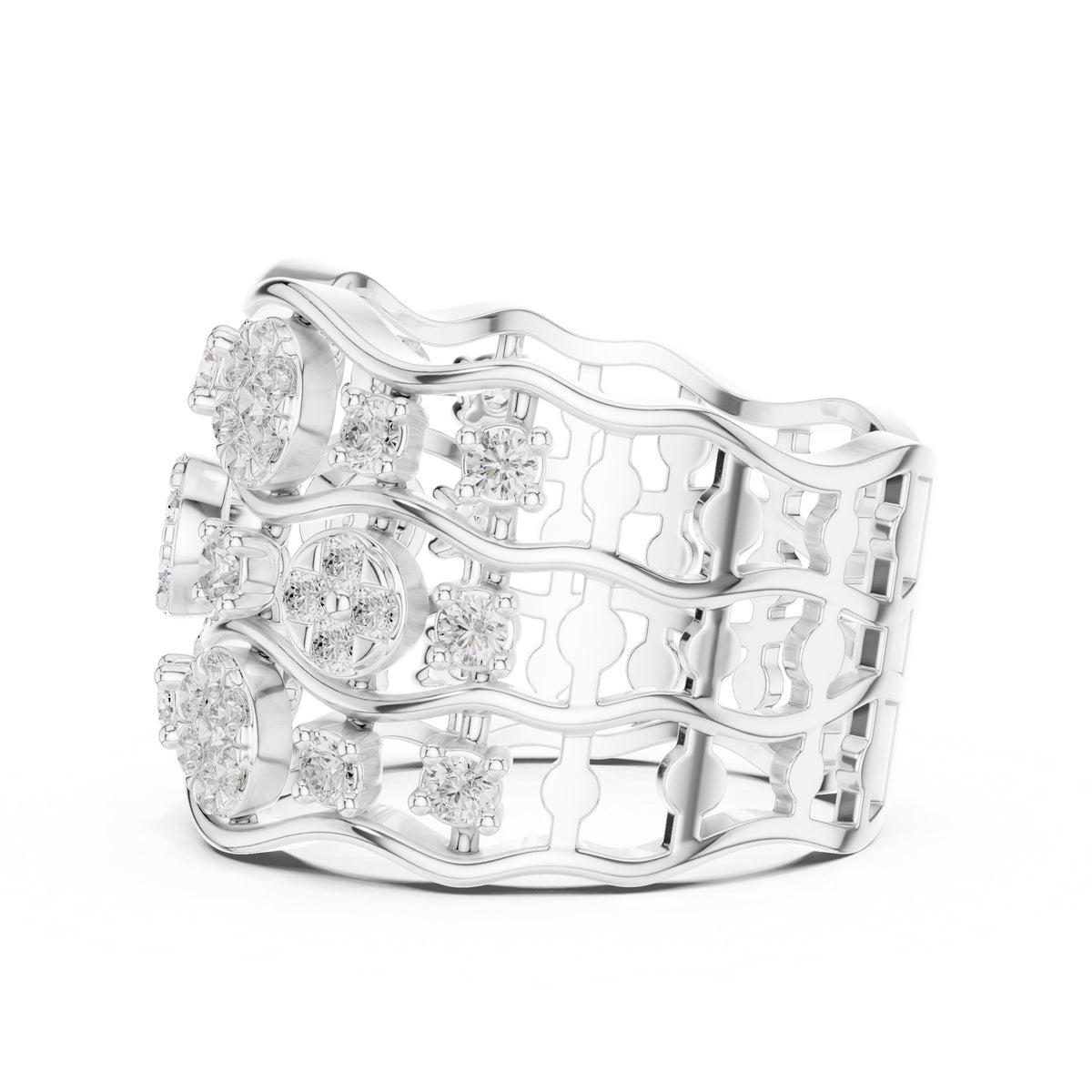 Round Diamond Wide Floral Cluster Anniversary Band