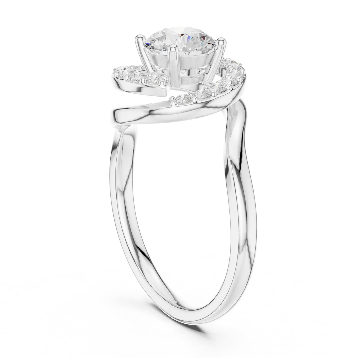 Round Diamond Halo Engagement Ring with Bypass Open Shank