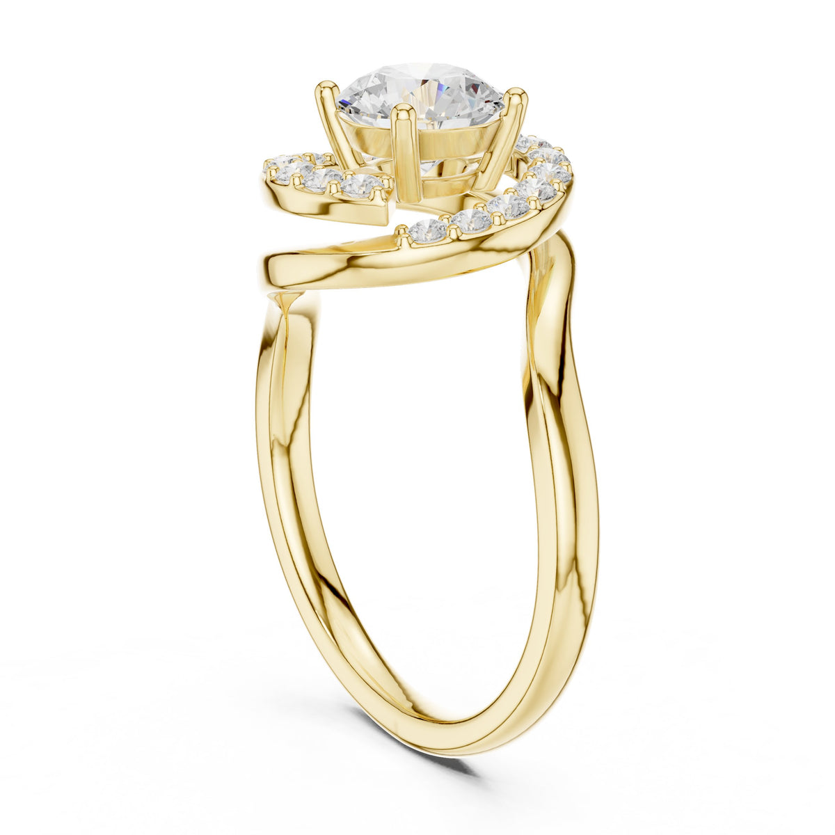 Round Diamond Halo Engagement Ring with Bypass Open Shank